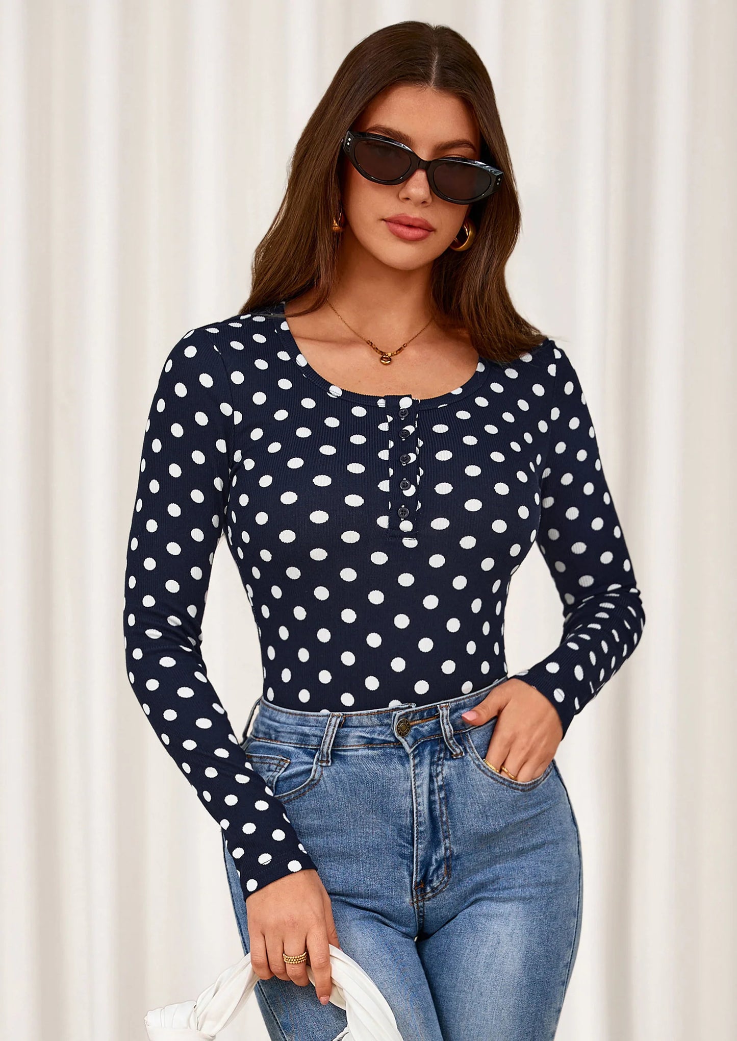 Women's Fall Long Sleeve Henley T Shirts Button Ribbed Knit Slim Fit Basic Tops Blouse Casual Outfits