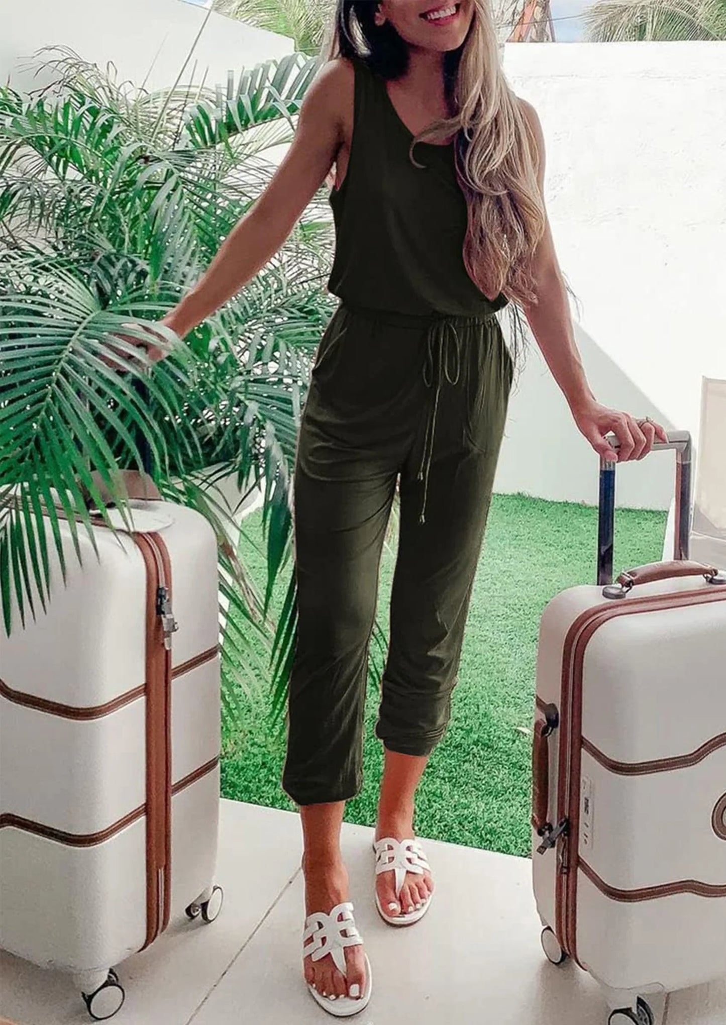 Two Piece Outfit Sets Casual Sleeveless Crewneck Tops and Sweatpants
