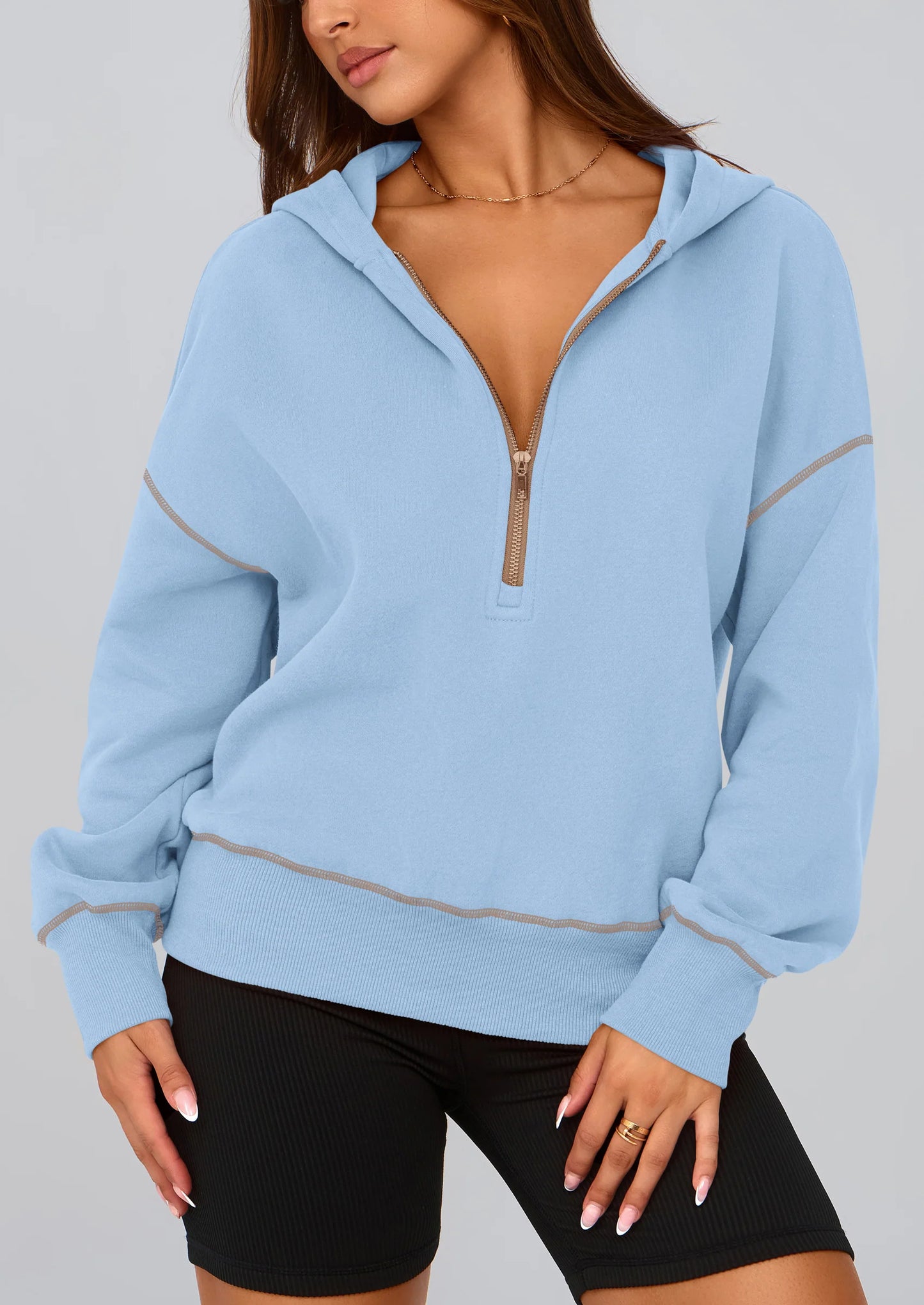 Women's Hooded Sweatshirts Long Sleeve Half Zip Cropped Hoodie Pullover Winter Fashion Clothes