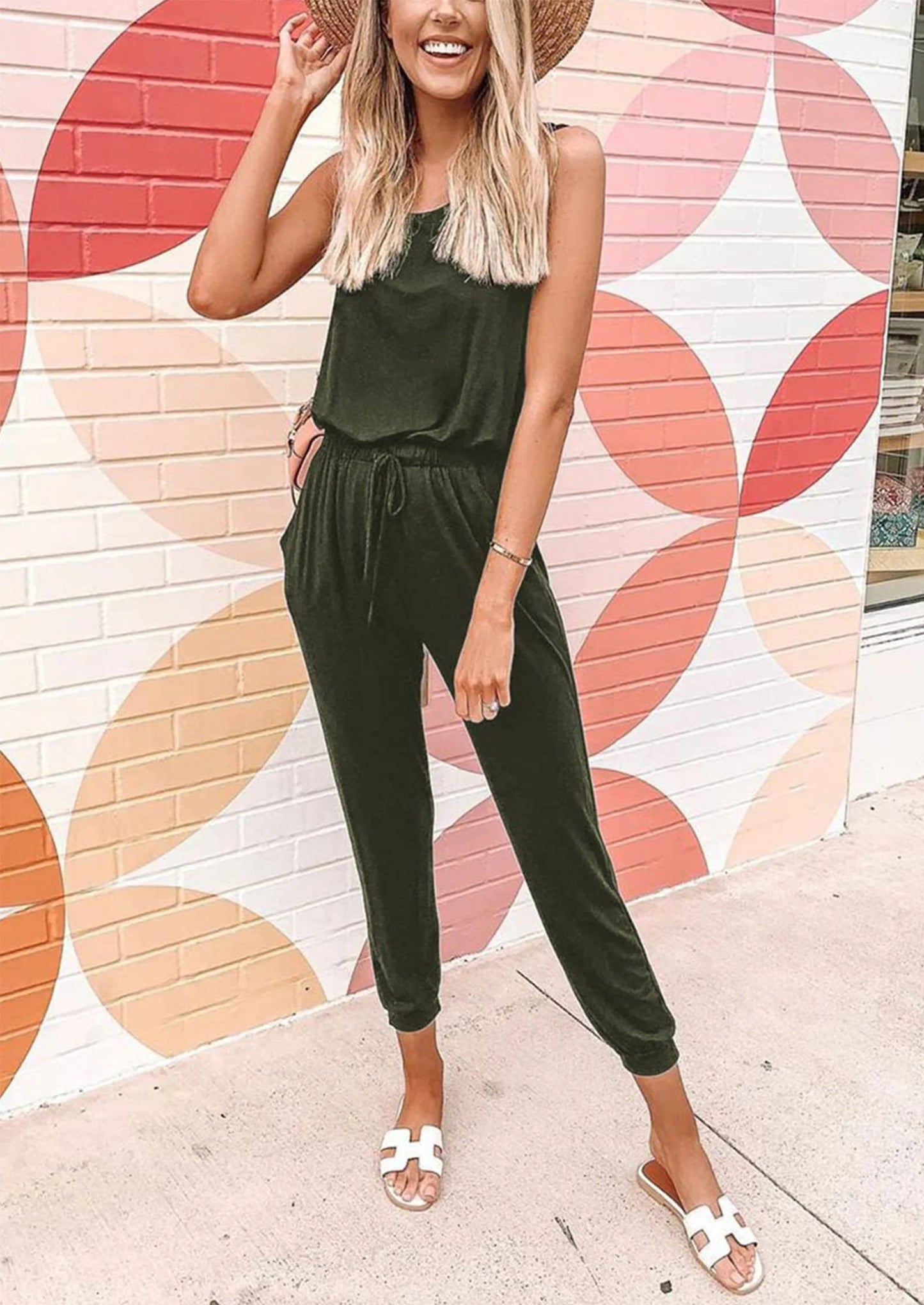 Two Piece Outfit Sets Casual Sleeveless Crewneck Tops and Sweatpants