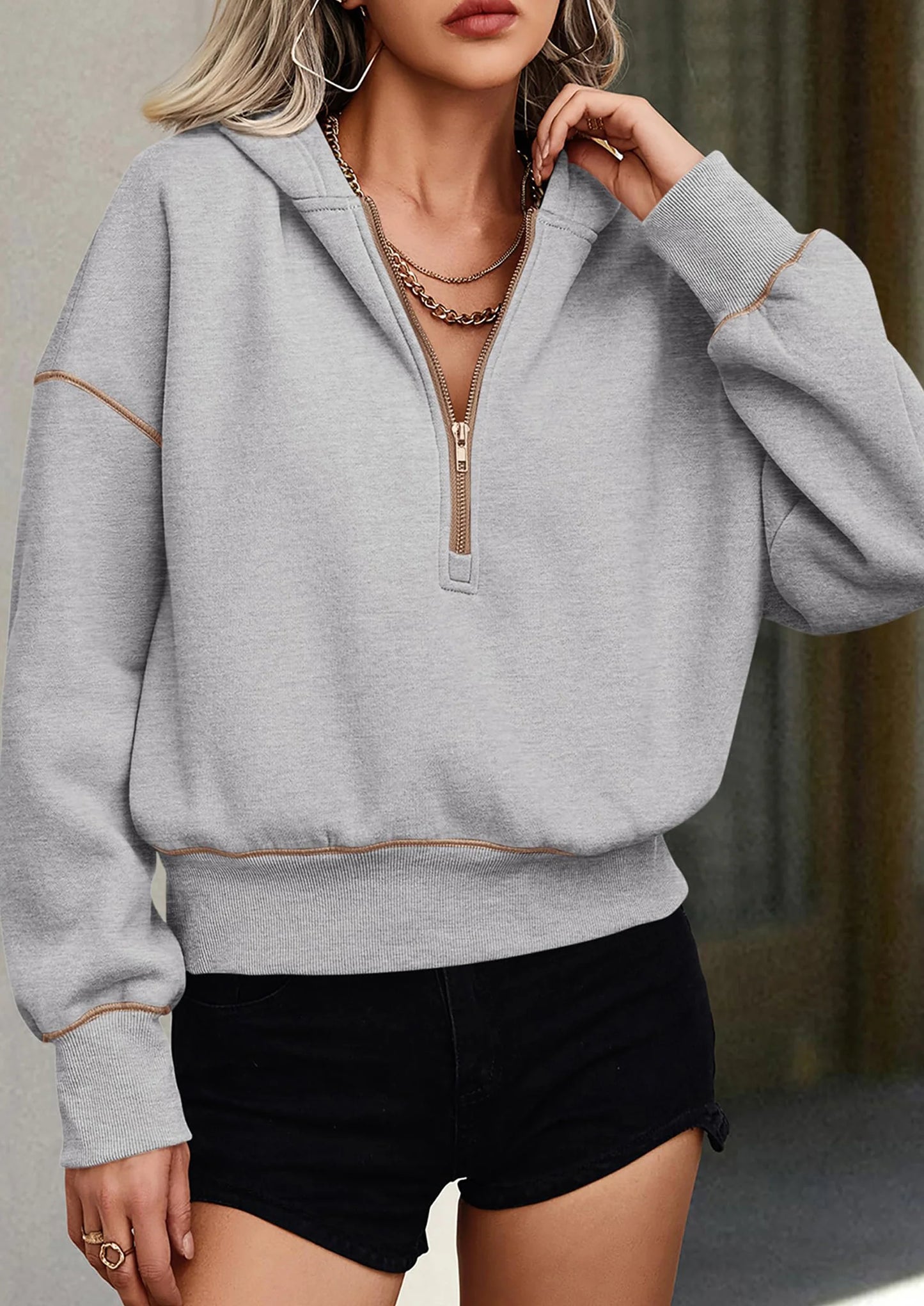 Women's Hooded Sweatshirts Long Sleeve Half Zip Cropped Hoodie Pullover Winter Fashion Clothes