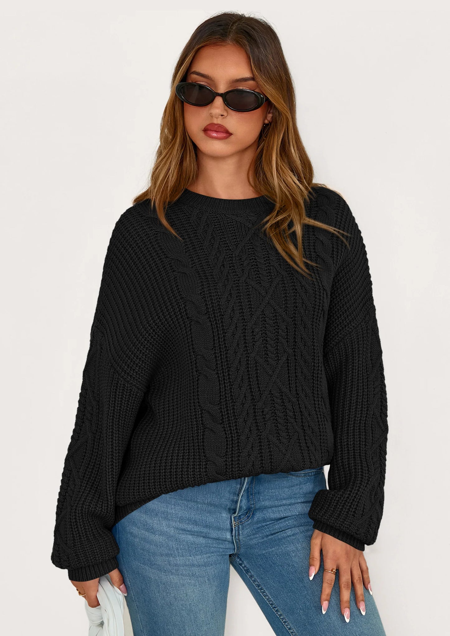 Women's Oversized Fall Sweaters Casual Long Sleeve Crewneck Chunky Cable Knit Pullover Tops Winter Clothes