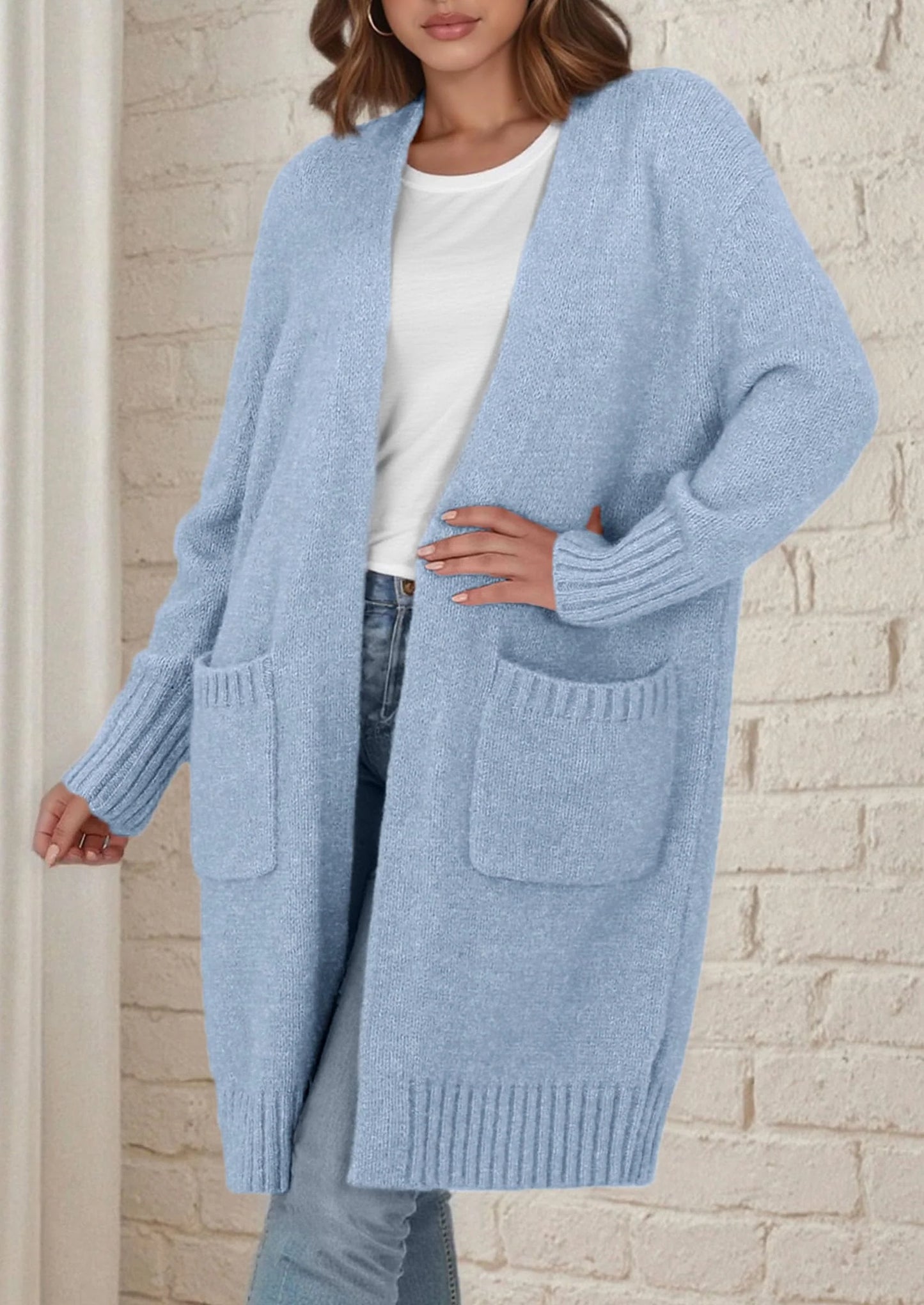 Fall Long Sleeve Cardigan Sweaters for Women Trendy Winter Open Front Loose Knitted Cardigans with Pockets
