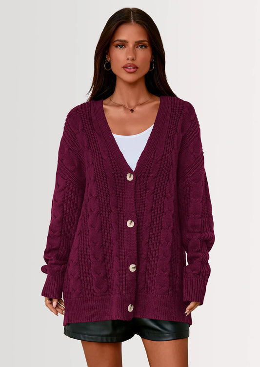 Women's Cable Knit Sweaters Fall Oversized Chunky Open Front Long Sleeve Cardigan Winter Coats