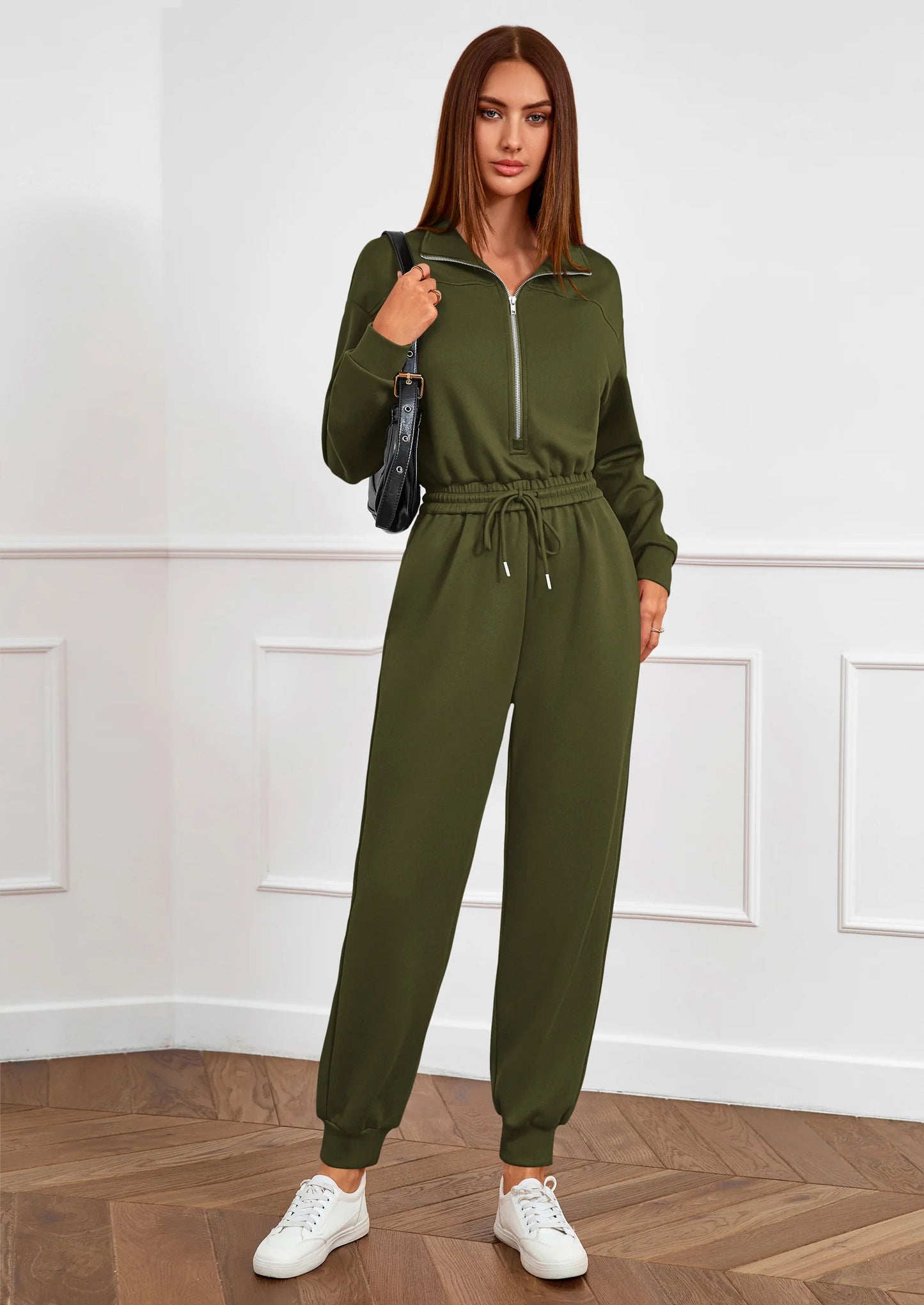 Long Sleeve Jumpsuits for Women Casual  Fall Fashion Zip Up Pant Rompers One Piece Sweatsuits Travel Outfits