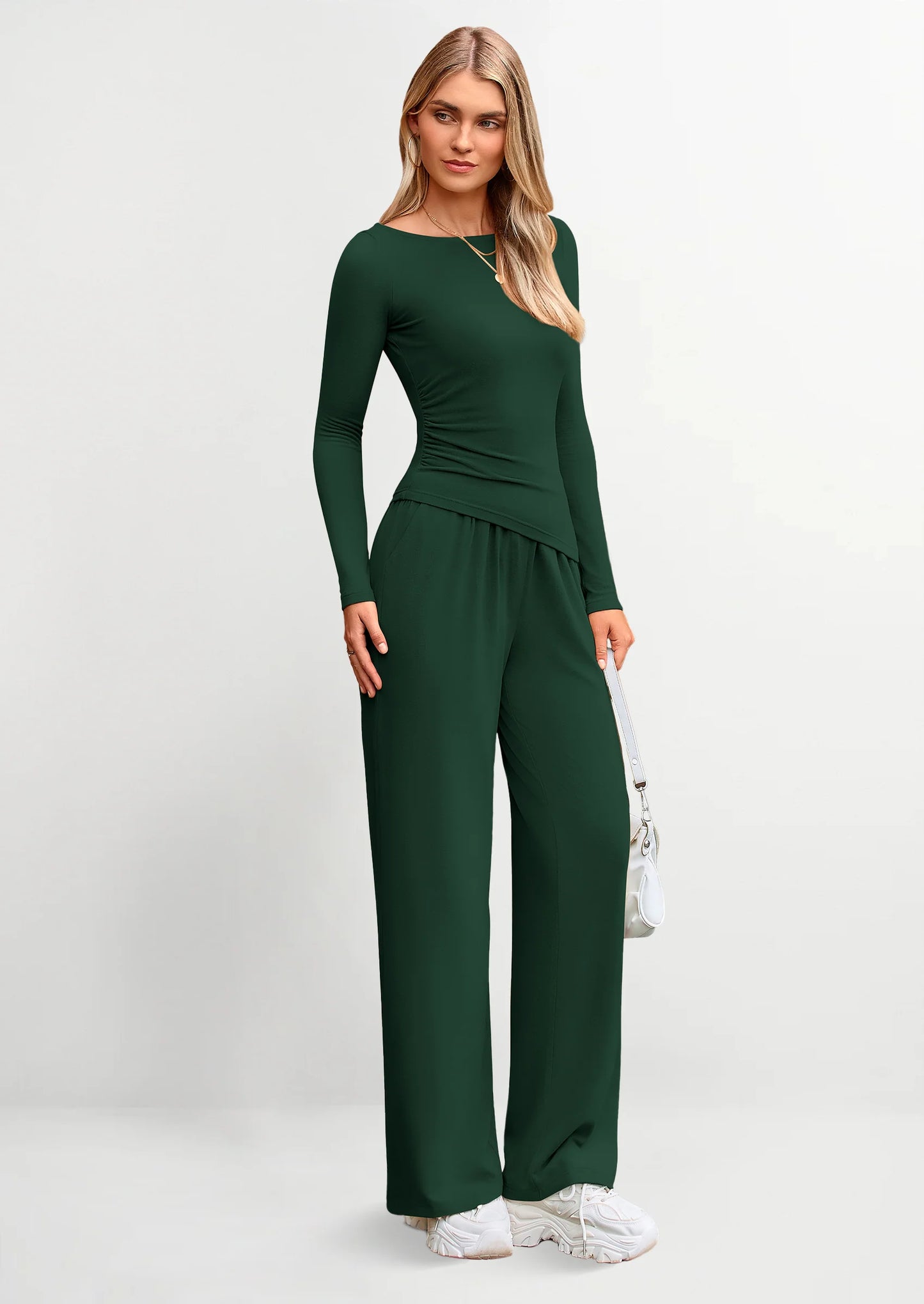 Women's 2 Piece Lounge Sets Asymmetrical Long Sleeve T Shirt Wide Leg Pants Casual Outfits Tracksuit