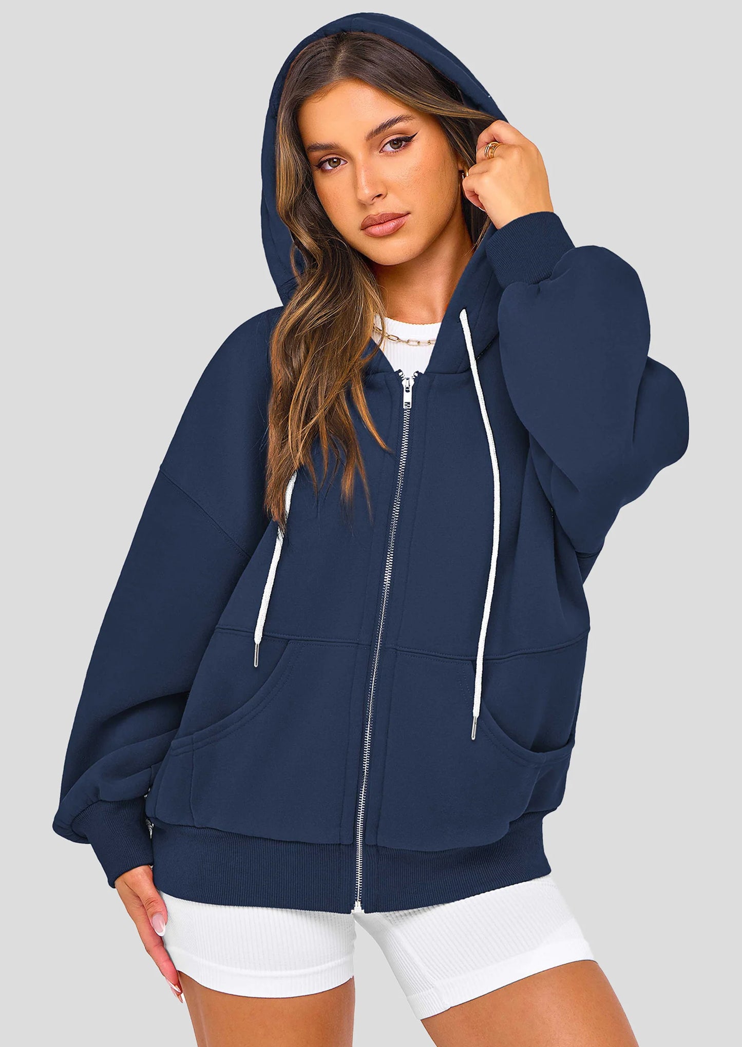 Women's Fall Oversized Hoodies Sweatshirt Long Sleeve Zip Up Pockets Loose Fit Y2K Winter Jackets Coat