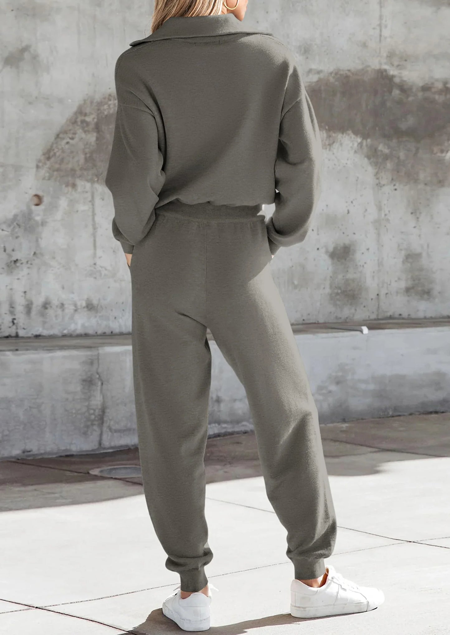Women's 2 Piece Sweater Set Pullover Zip Up Sweatshirt Jogger Sweatpants Tracksuit Casual Outfit