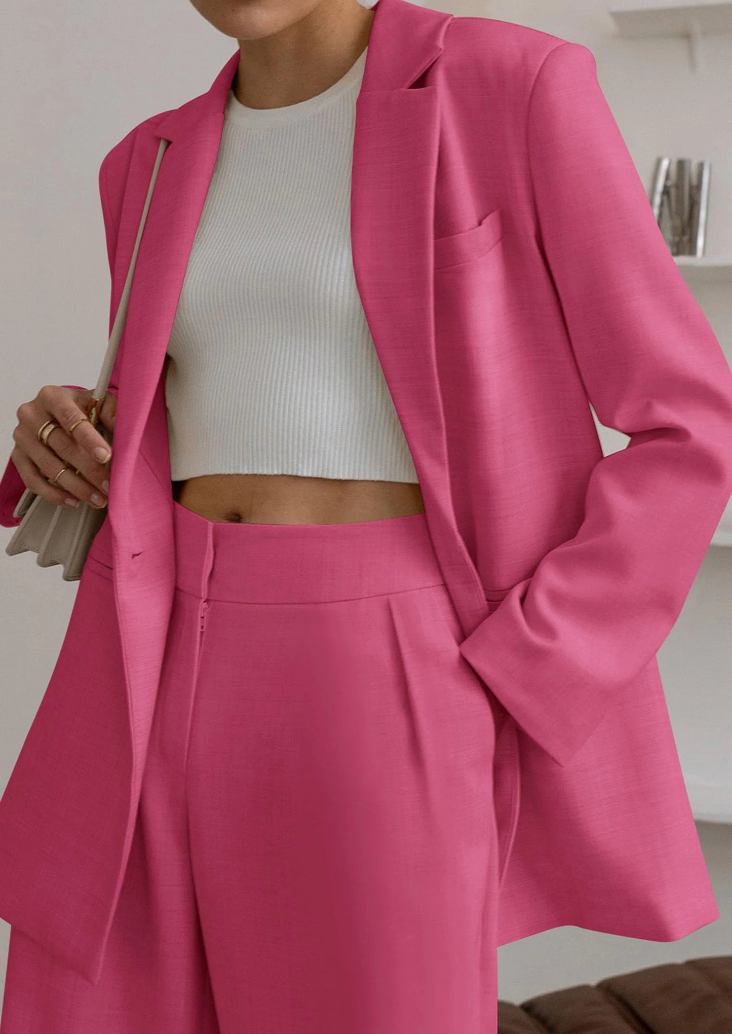 Women's Fall Two Piece Outfits Dressy Blazer Jacket and Wide Leg Pants Pockets Business Casual Office Suit Sets
