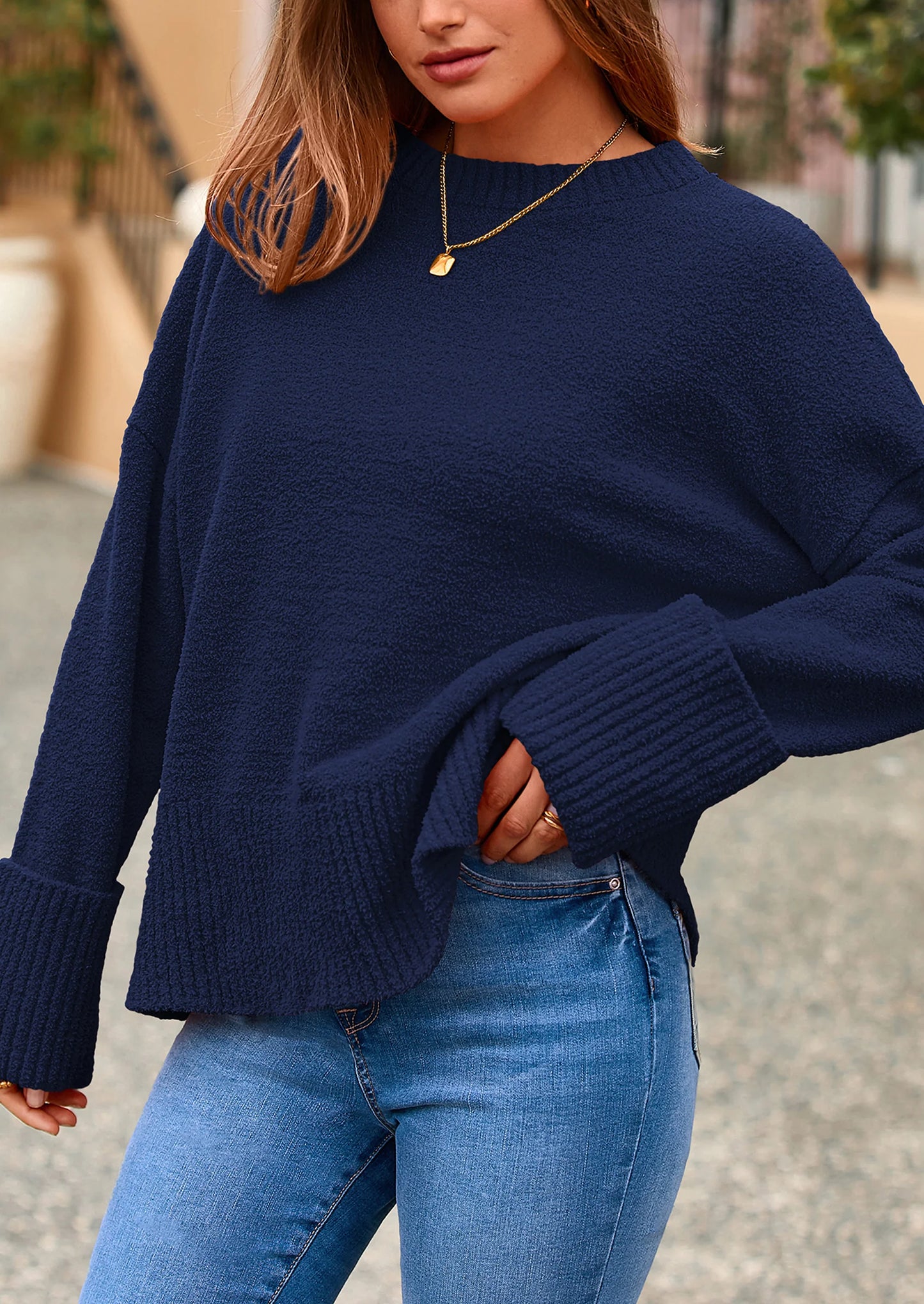 Women's Fall Oversized Sweaters Casual Crewneck Pullover Long Sleeve Fuzzy Chunky Knit Tops Blouse
