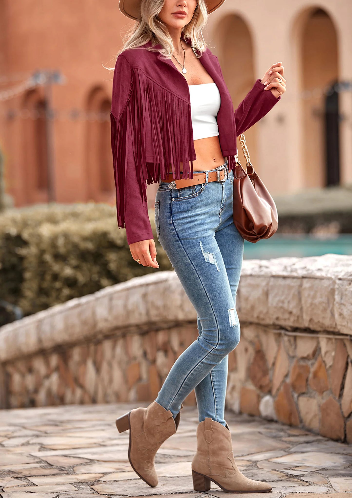 Women's Fringe Faux Suede Leather Jackets Fashion Tassel Motorcycle Cropped Coats