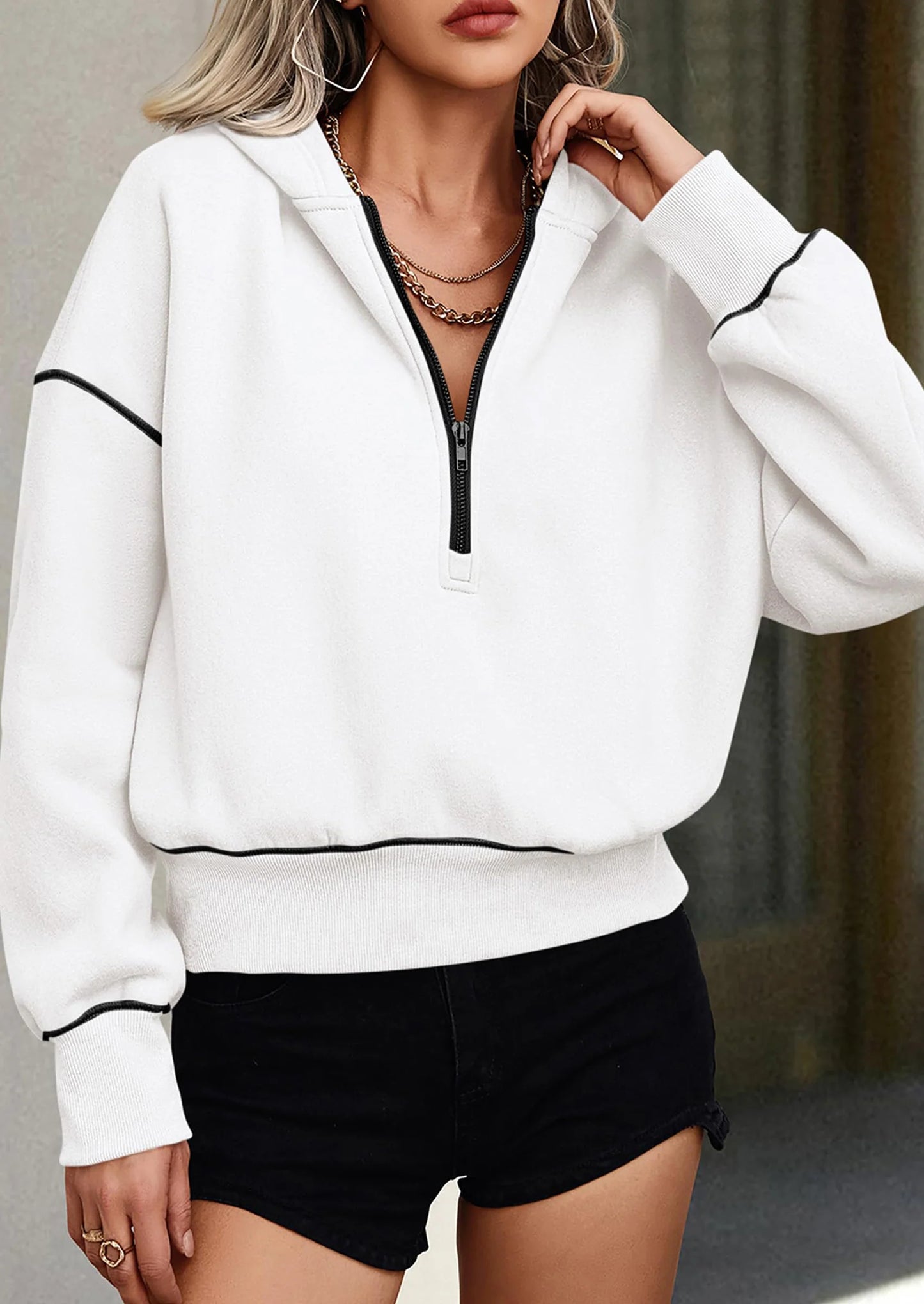 Women's Hooded Sweatshirts Long Sleeve Half Zip Cropped Hoodie Pullover Winter Fashion Clothes