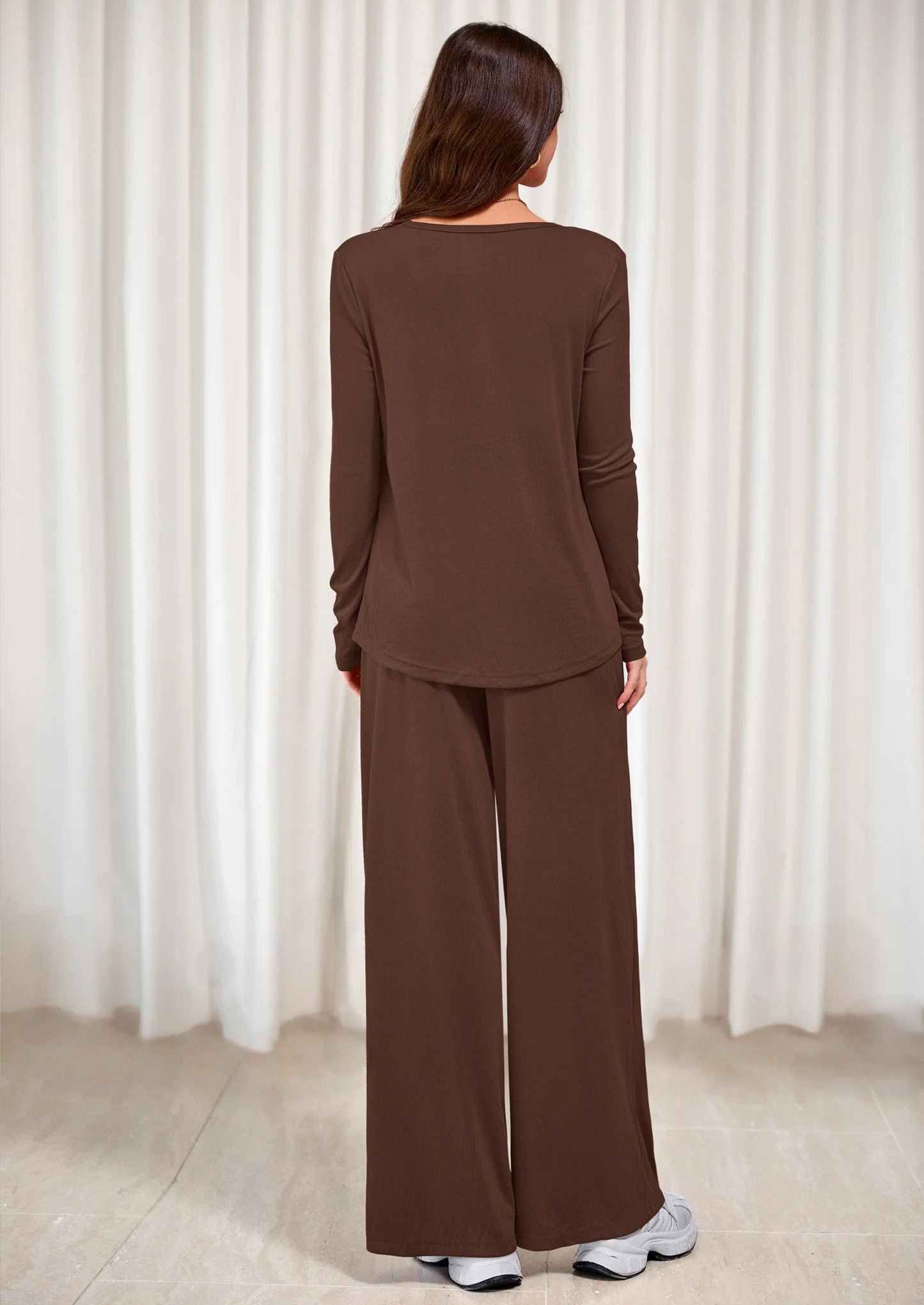 Women's 2 Piece Fall Sets  Casual Long Sleeve Shirts Wide Leg Pants Lounge Travel Outfits Fashion Clothing