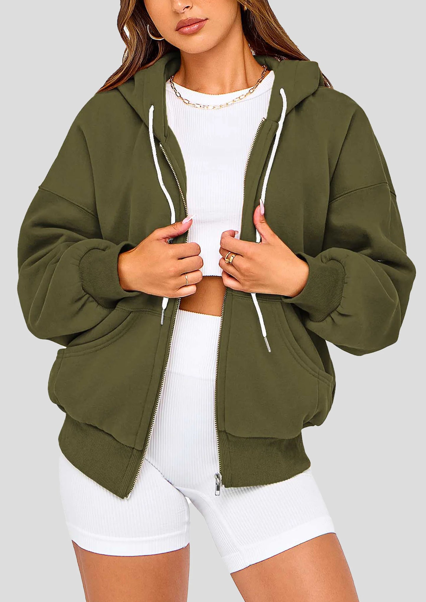 Women's Fall Oversized Hoodies Sweatshirt Long Sleeve Zip Up Pockets Loose Fit Y2K Winter Jackets Coat