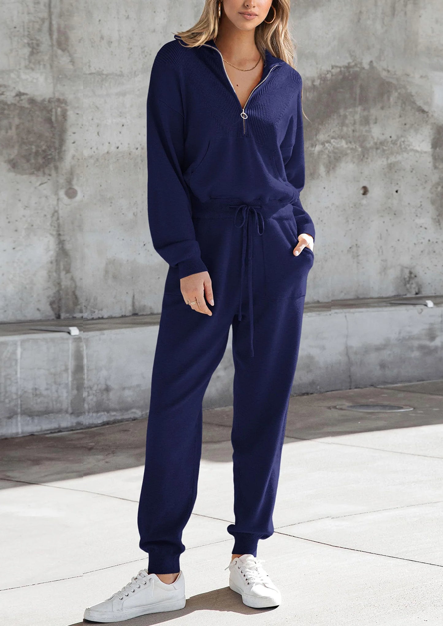 Women's 2 Piece Sweater Set Pullover Zip Up Sweatshirt Jogger Sweatpants Tracksuit Casual Outfit