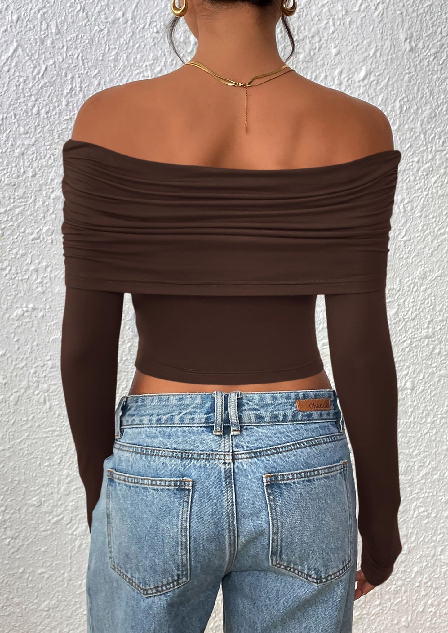 Women's Long Sleeve Shirts Off Shoulder Tops Going Out Slim Fitted Y2K Blouses Fall Fashion Clothes
