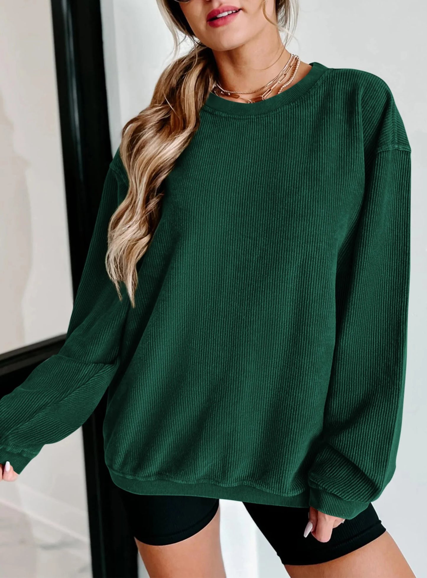 Women's Oversized Sweatshirt 2025 Fall Fashion Clothes Ribbed Corduroy Long Sleeve Going Out Pullover Tops