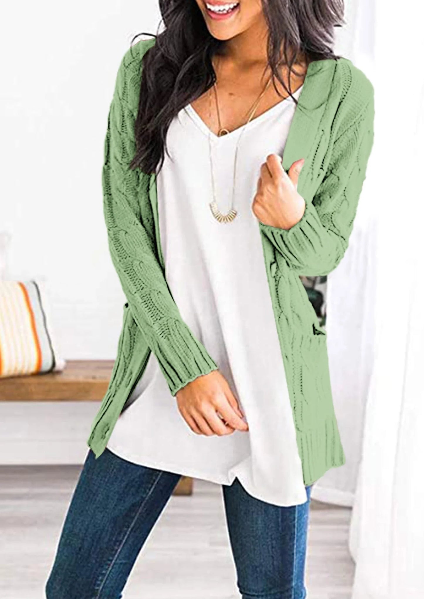 Women's Open Front Cardigan Sweaters Fall Fashion Button Down Cable Knit Chunky Winter Outerwear Coats