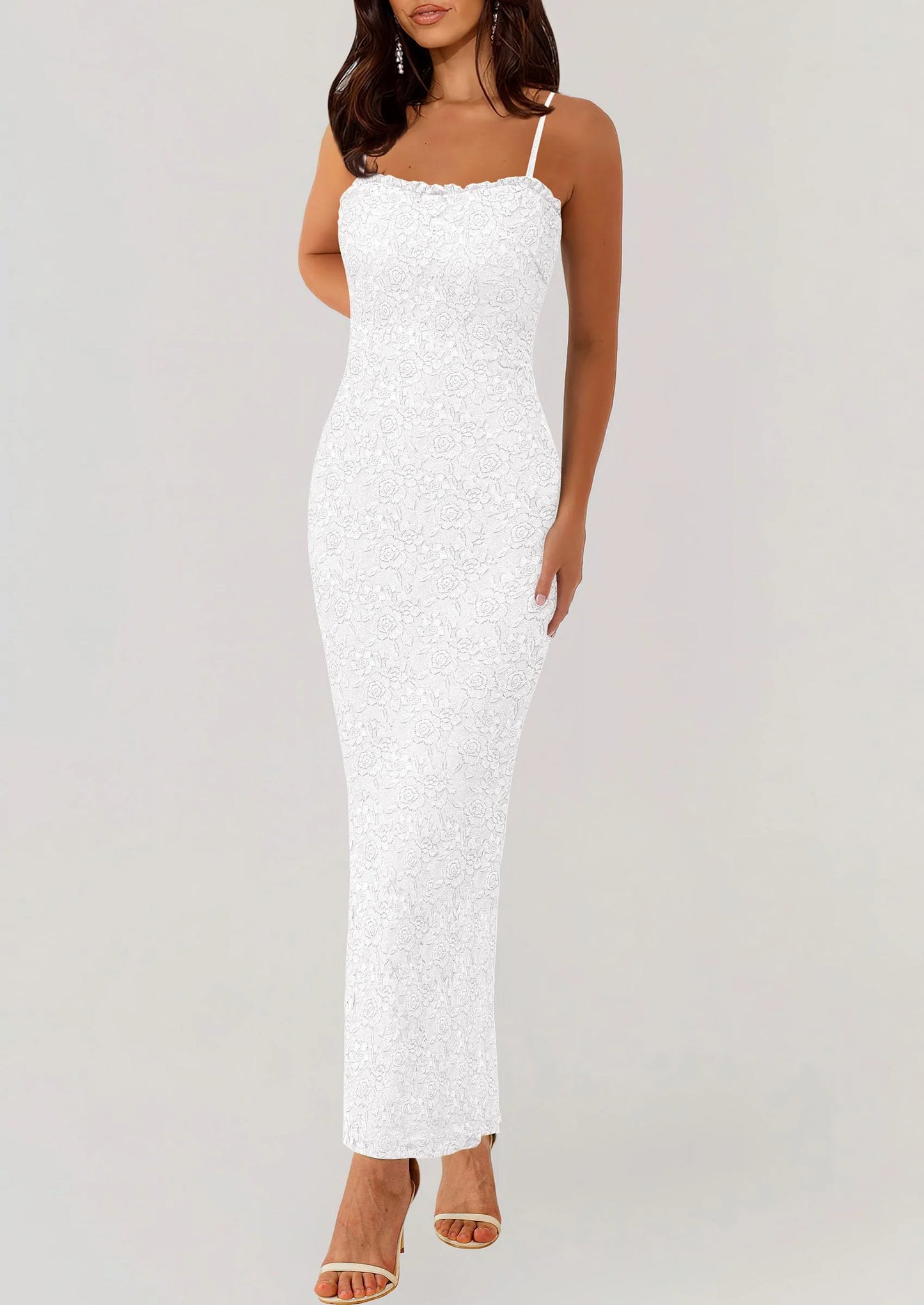 Women's Formal Prom Dress Spaghetti Strap Lace Floral Wedding Guest Evening Bodycon Dresses