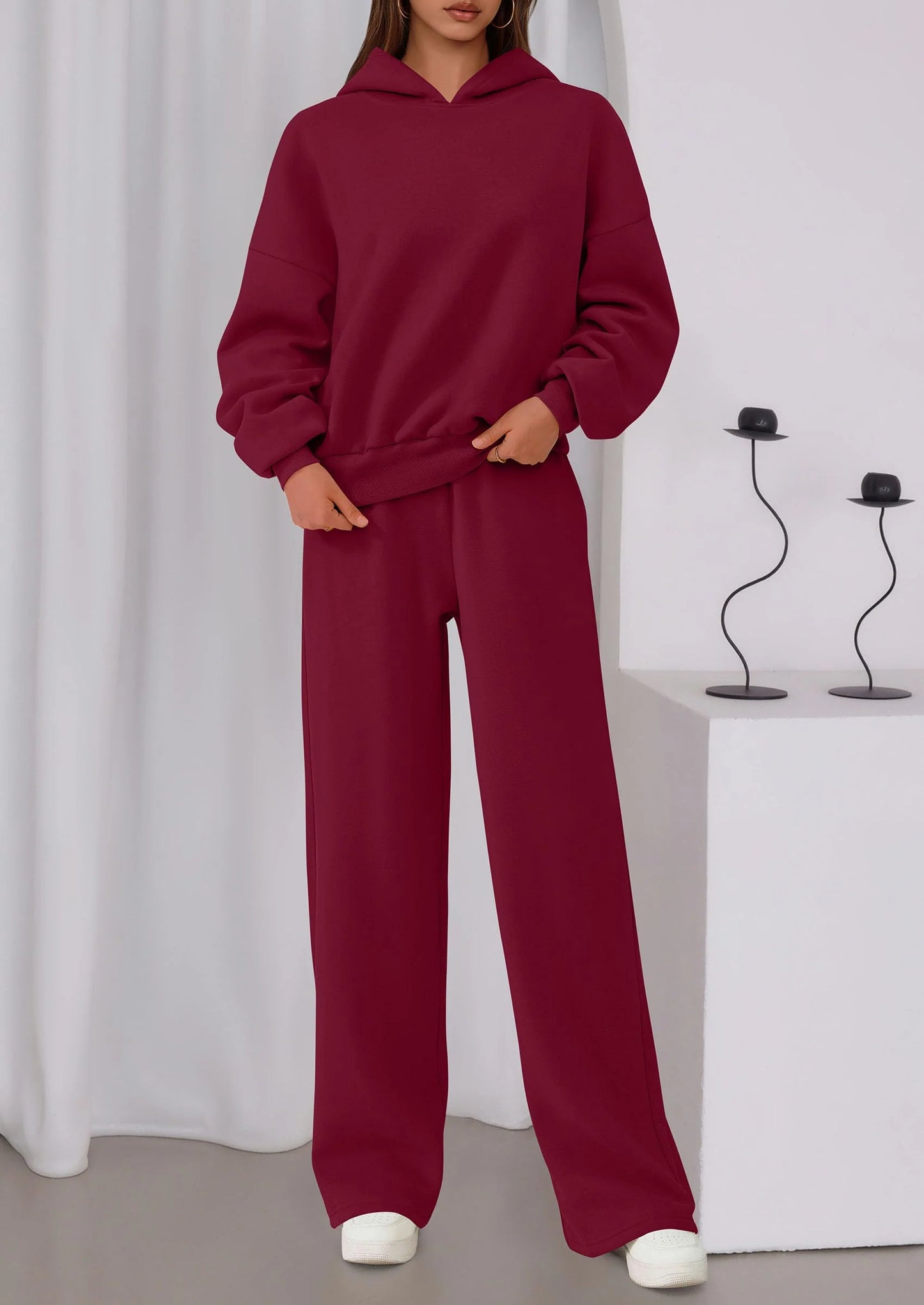 Womens Sweatsuits 2 Piece Set Casual Winter Long Sleeve Hoodie Loose Wide Leg Sweatpants Fall Tracksuit