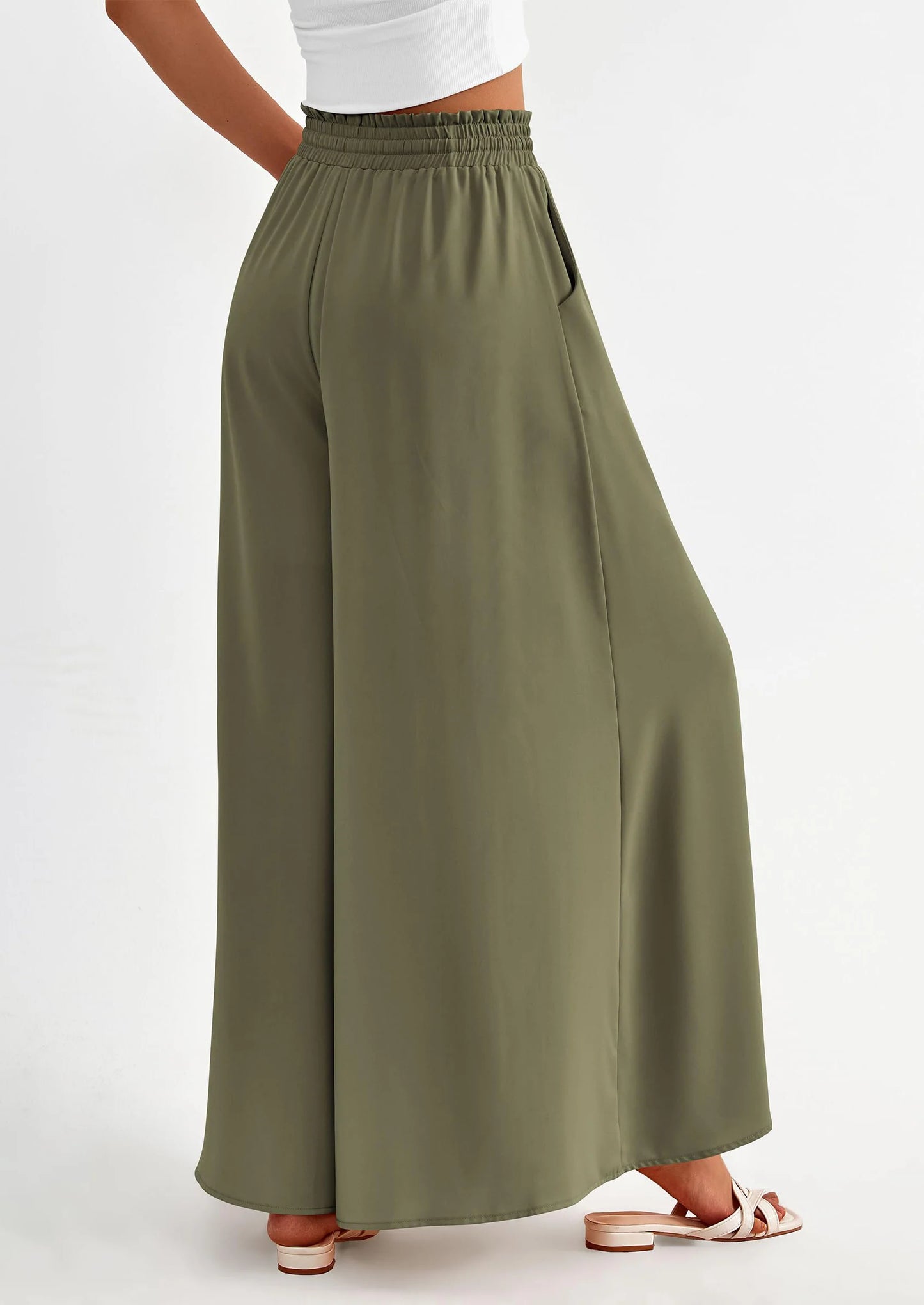 Women's Summer Wide Leg Palazzo Pants High Waisted Flowy Pockets Trendy Casual Lounge Boho Beach Trousers