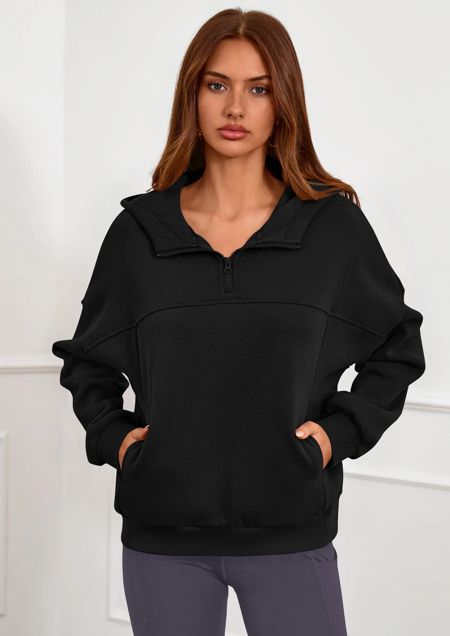 Womens Hoodies Cropped Fleece Sweatshirts Fall Fashion Quarter Zip Pullover Long Sleeve Tops Winter Clothes