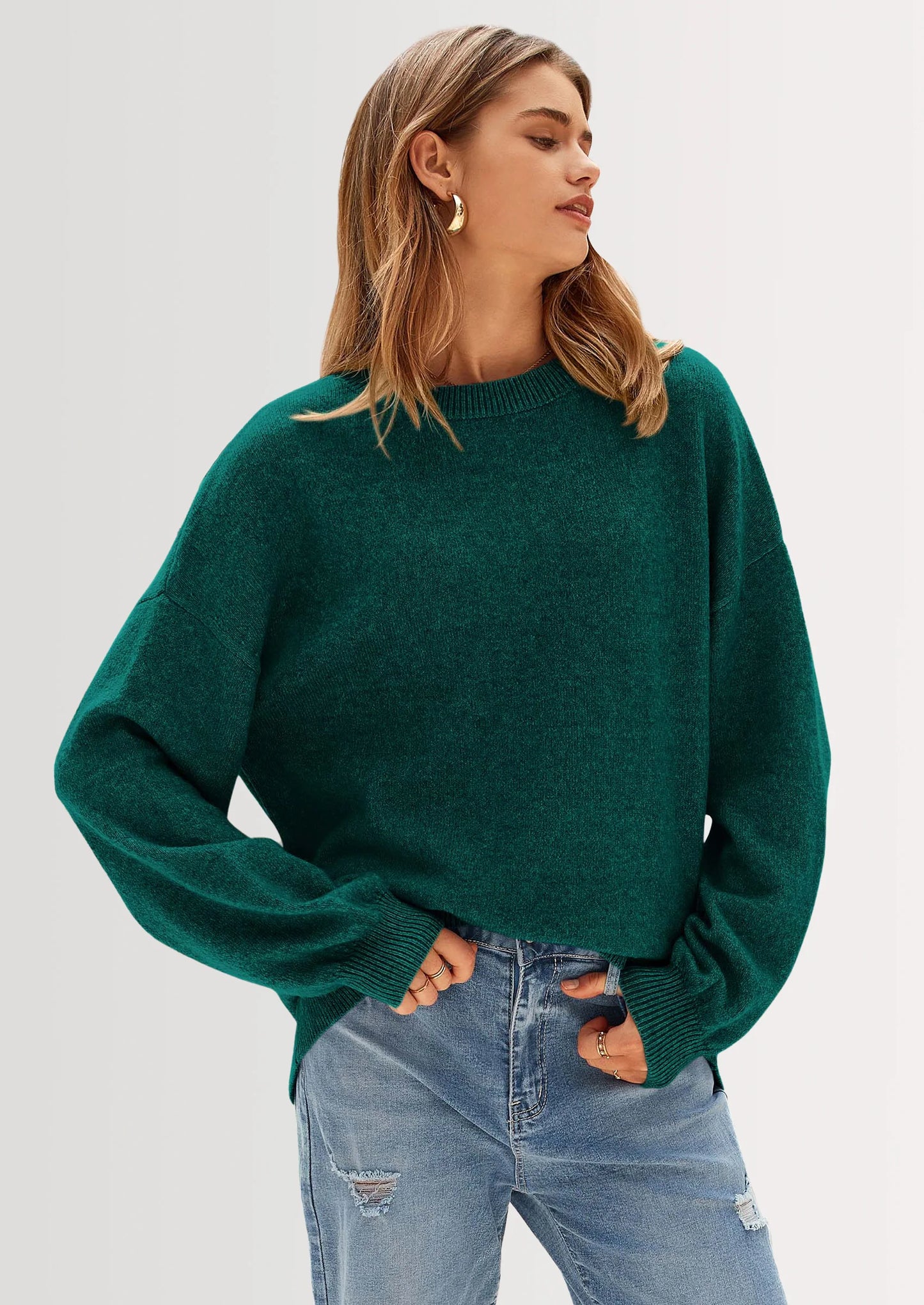 Women's Fall Sweaters Casual Crew Neck Long Sleeve Pullover Tops Ribbed Knit Loose Fit Winter Clothes
