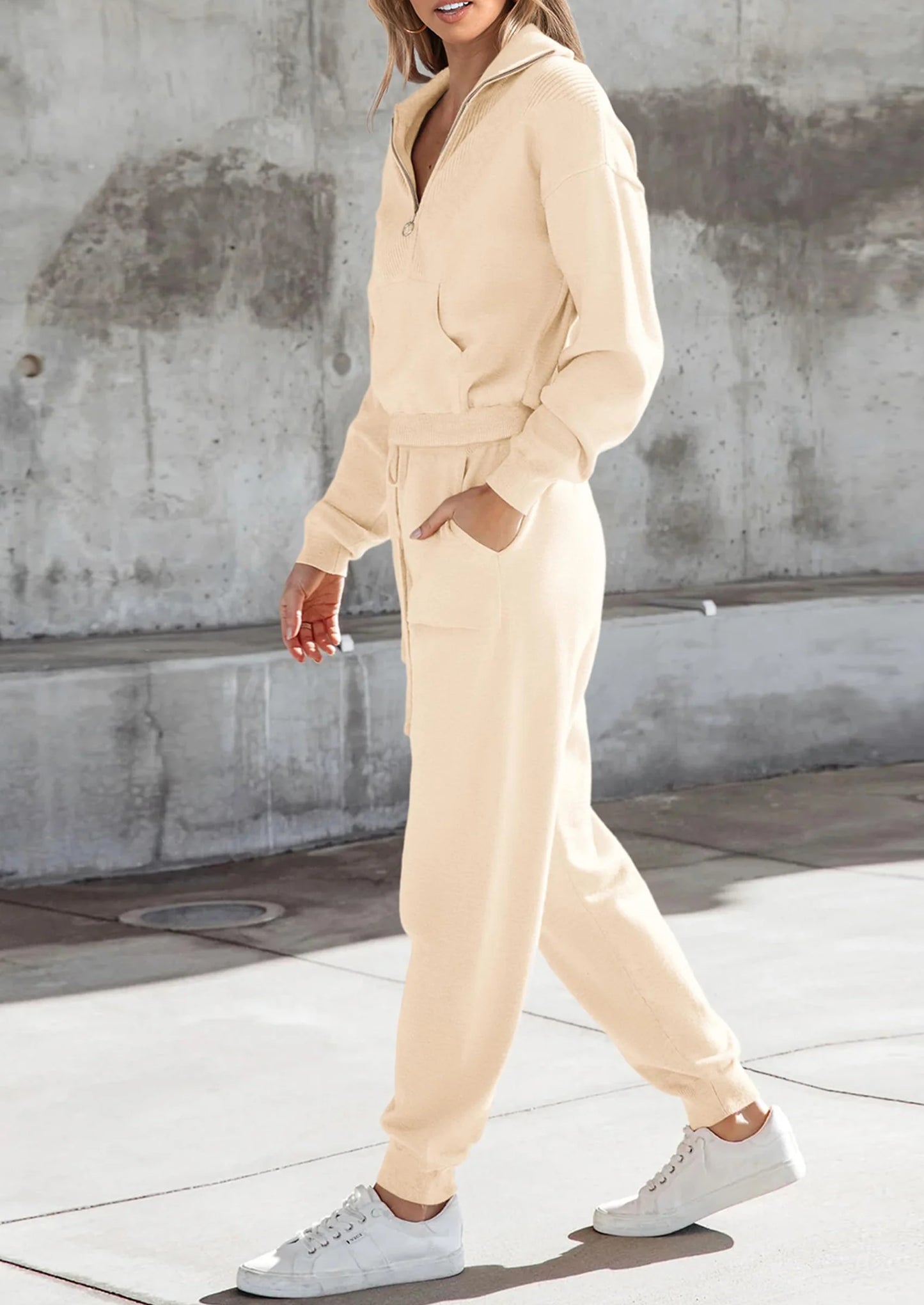 Women's 2 Piece Sweater Set Pullover Zip Up Sweatshirt Jogger Sweatpants Tracksuit Casual Outfit