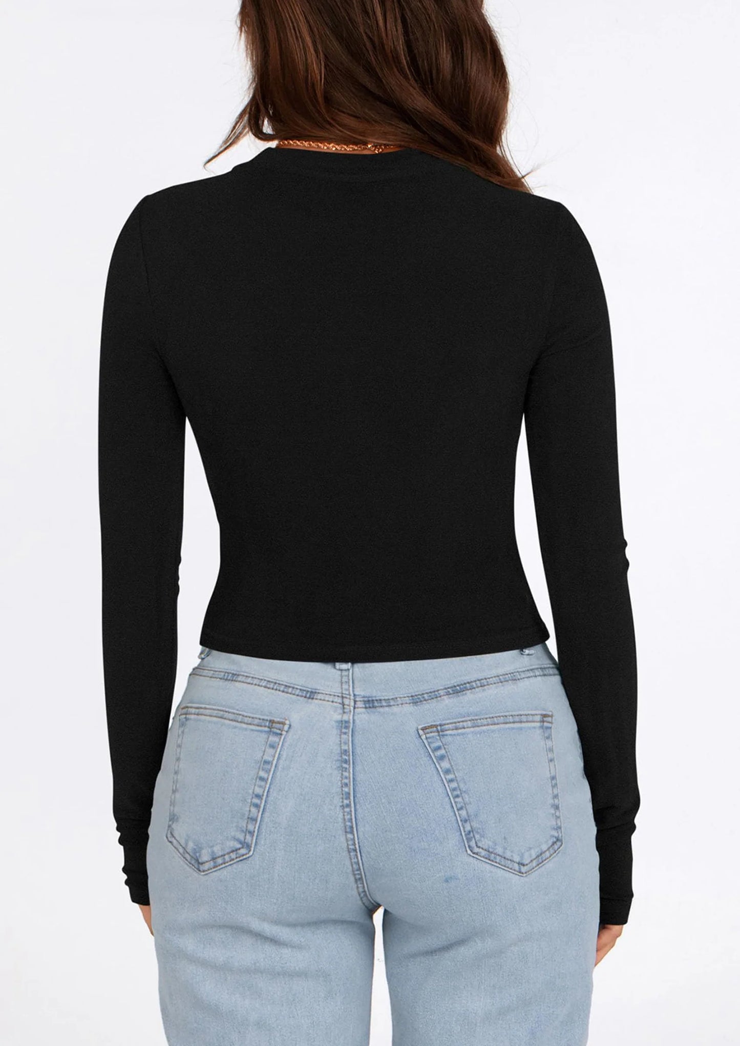Women's Long Sleeve Crop Tops Y2K Spring Fall Fashion Clothes Basic Slim Fit Tee Shirts Blouse