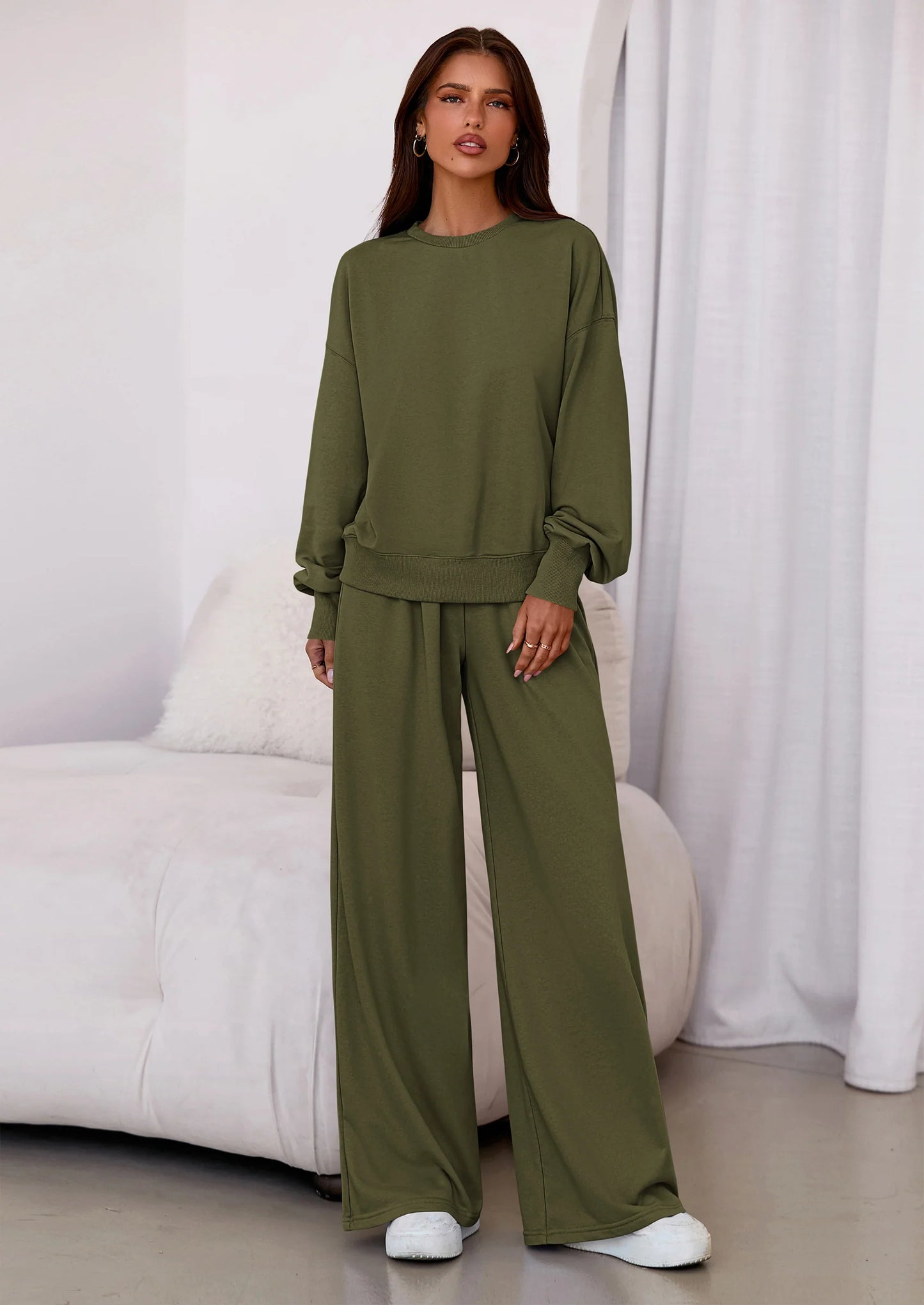 Womens 2 Piece Sets Long Sleeve Sweatshirt Wide Leg Pants Loose Matching Lounge Set Trendy Fall Outfits