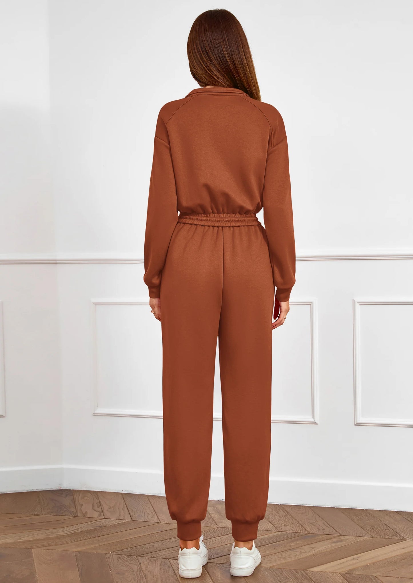 Long Sleeve Jumpsuits for Women Casual  Fall Fashion Zip Up Pant Rompers One Piece Sweatsuits Travel Outfits
