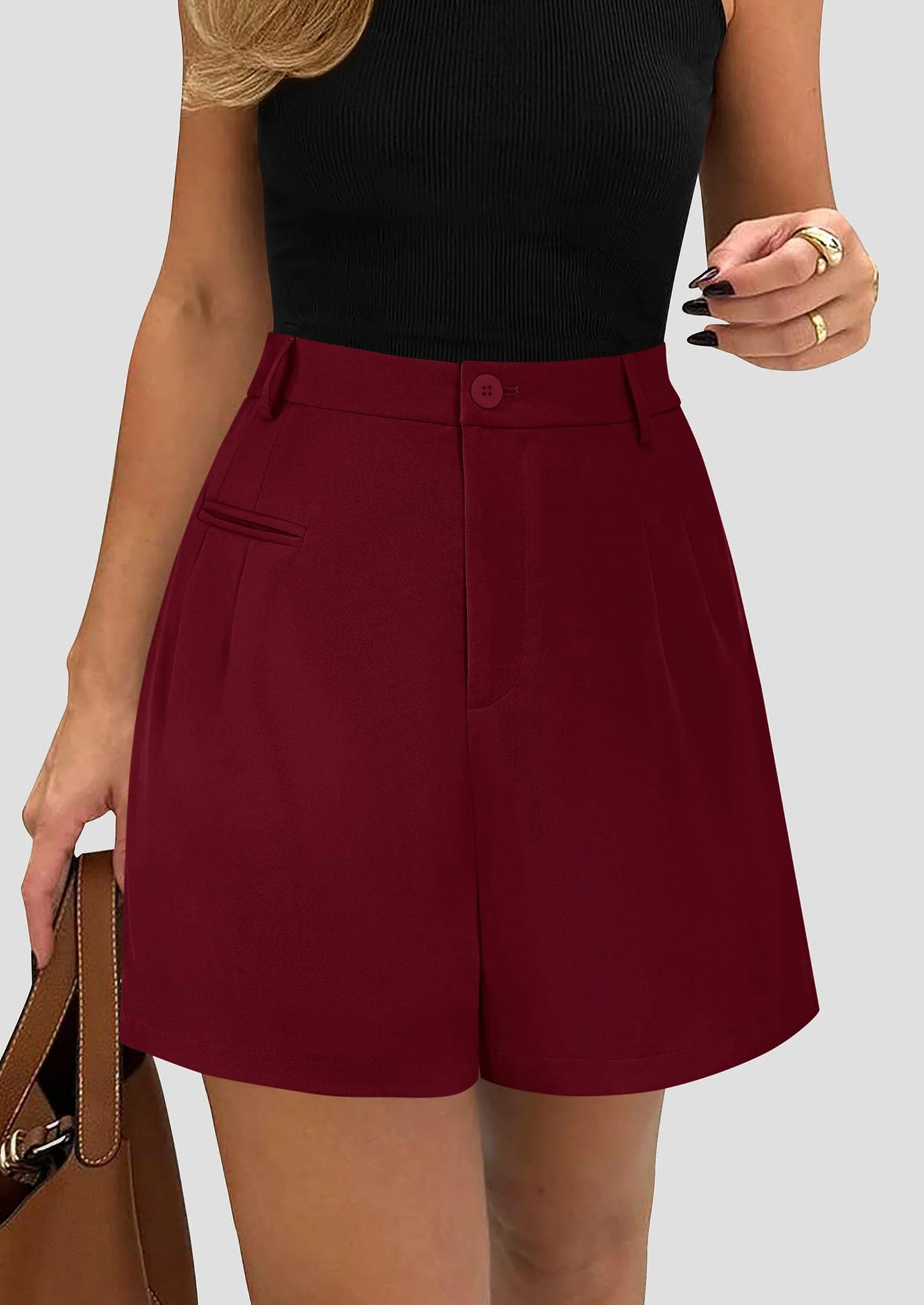 Shorts for Women Dressy Summer Elastic High Waisted Wide Leg Business Casual Work Shorts with Pockets