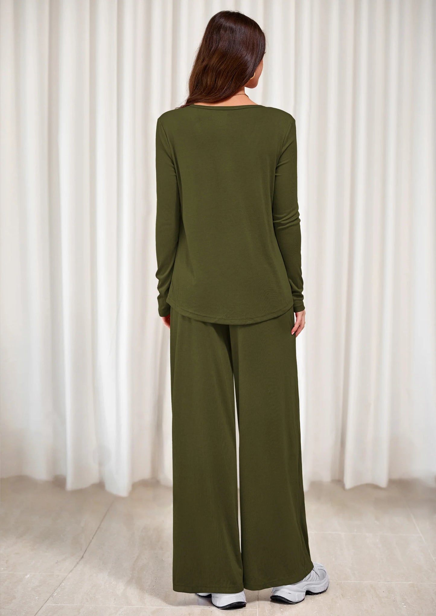 Women's 2 Piece Fall Sets  Casual Long Sleeve Shirts Wide Leg Pants Lounge Travel Outfits Fashion Clothing