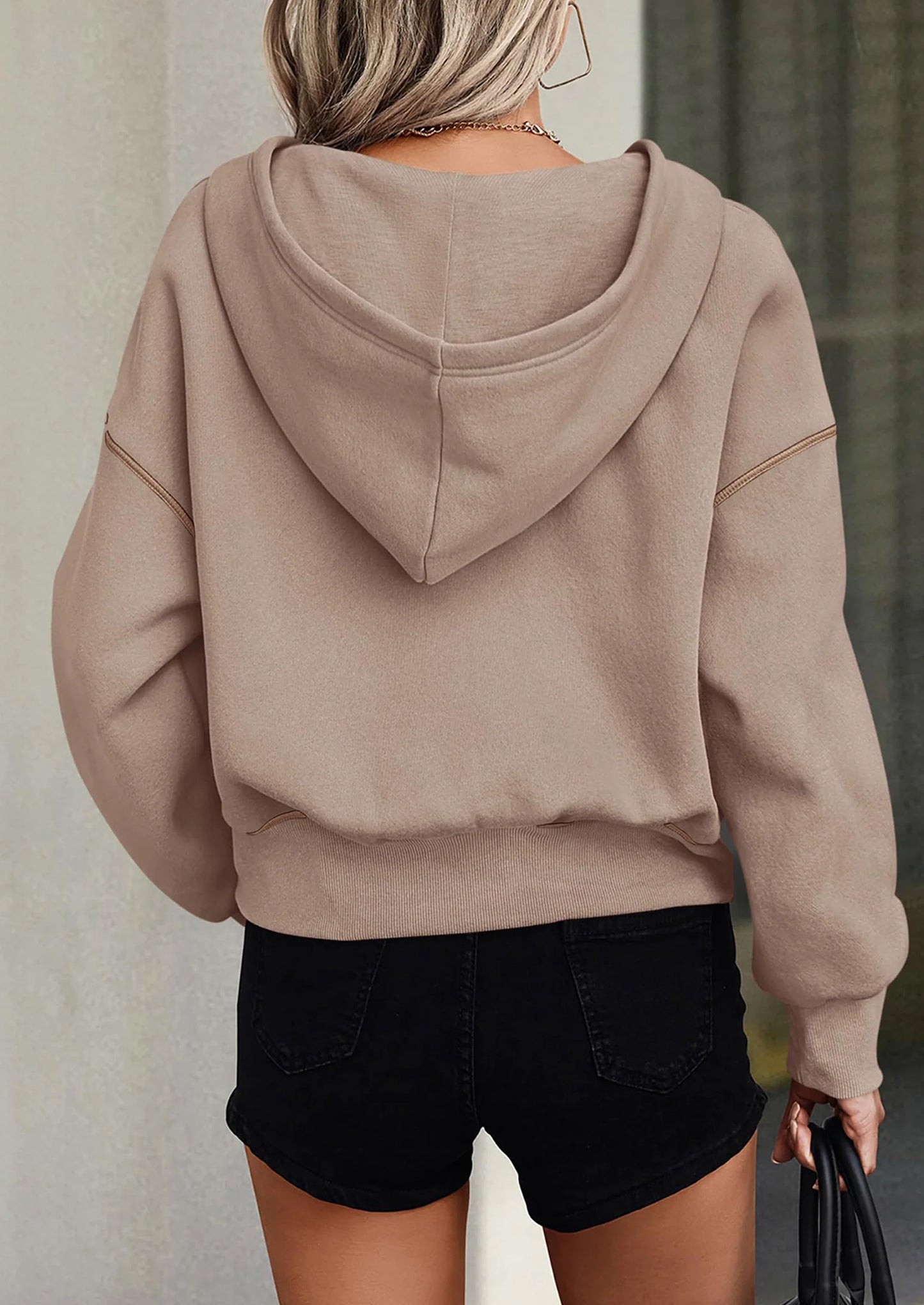 Women's Hooded Sweatshirts Long Sleeve Half Zip Cropped Hoodie Pullover Winter Fashion Clothes