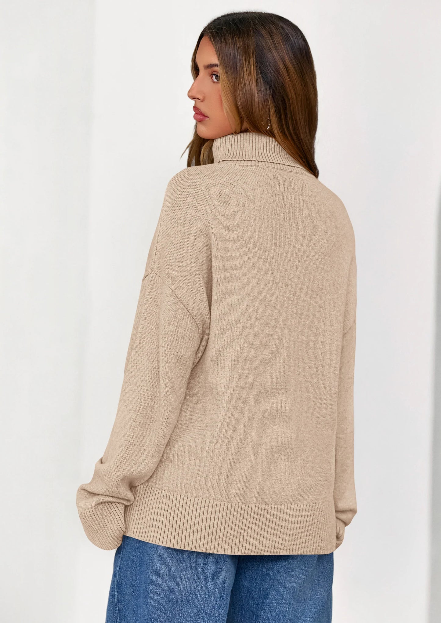 Womens Turtleneck Long Sleeve Sweater Fall Trendy Loose Fit Casual Tops Chunky Knit Pullover Sweaters