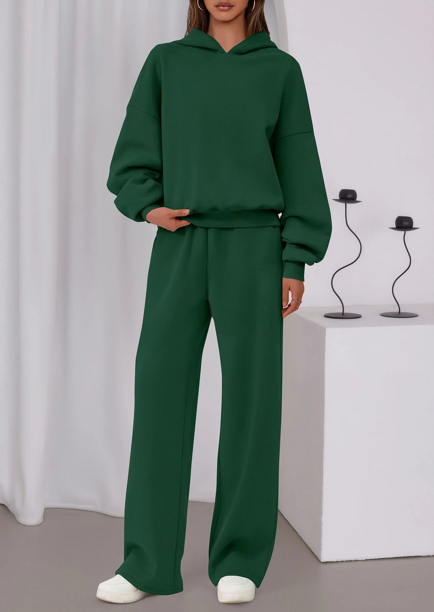 Womens Sweatsuits 2 Piece Set Casual Winter Long Sleeve Hoodie Loose Wide Leg Sweatpants Fall Tracksuit