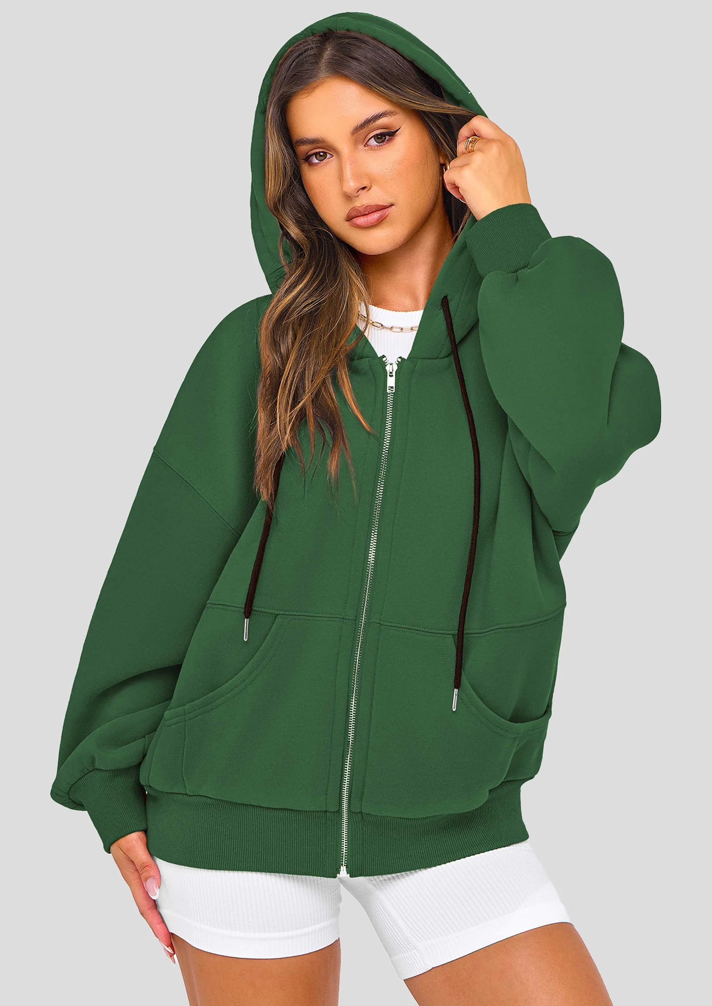Women's Fall Oversized Hoodies Sweatshirt Long Sleeve Zip Up Pockets Loose Fit Y2K Winter Jackets Coat