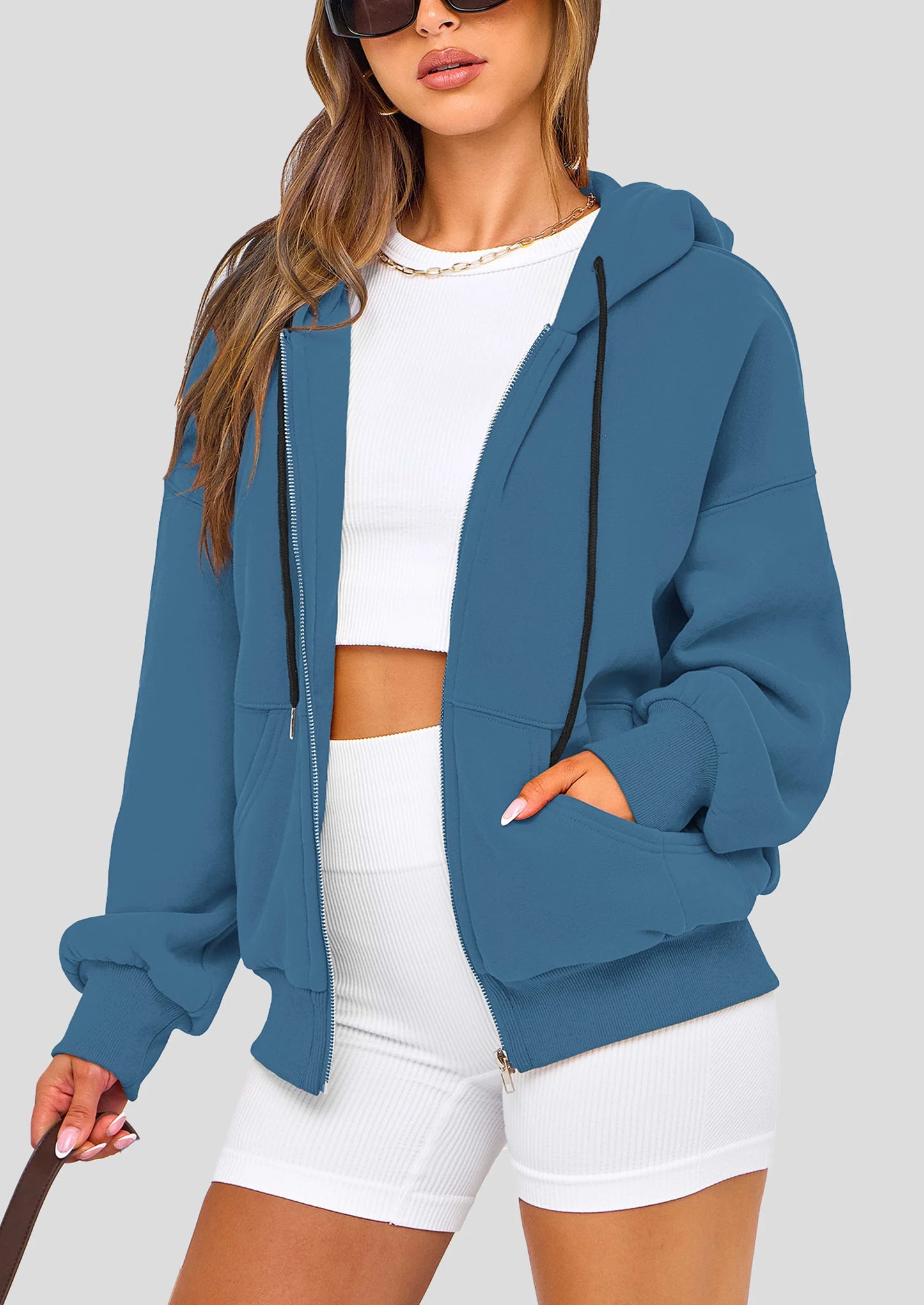 Women's Fall Oversized Hoodies Sweatshirt Long Sleeve Zip Up Pockets Loose Fit Y2K Winter Jackets Coat