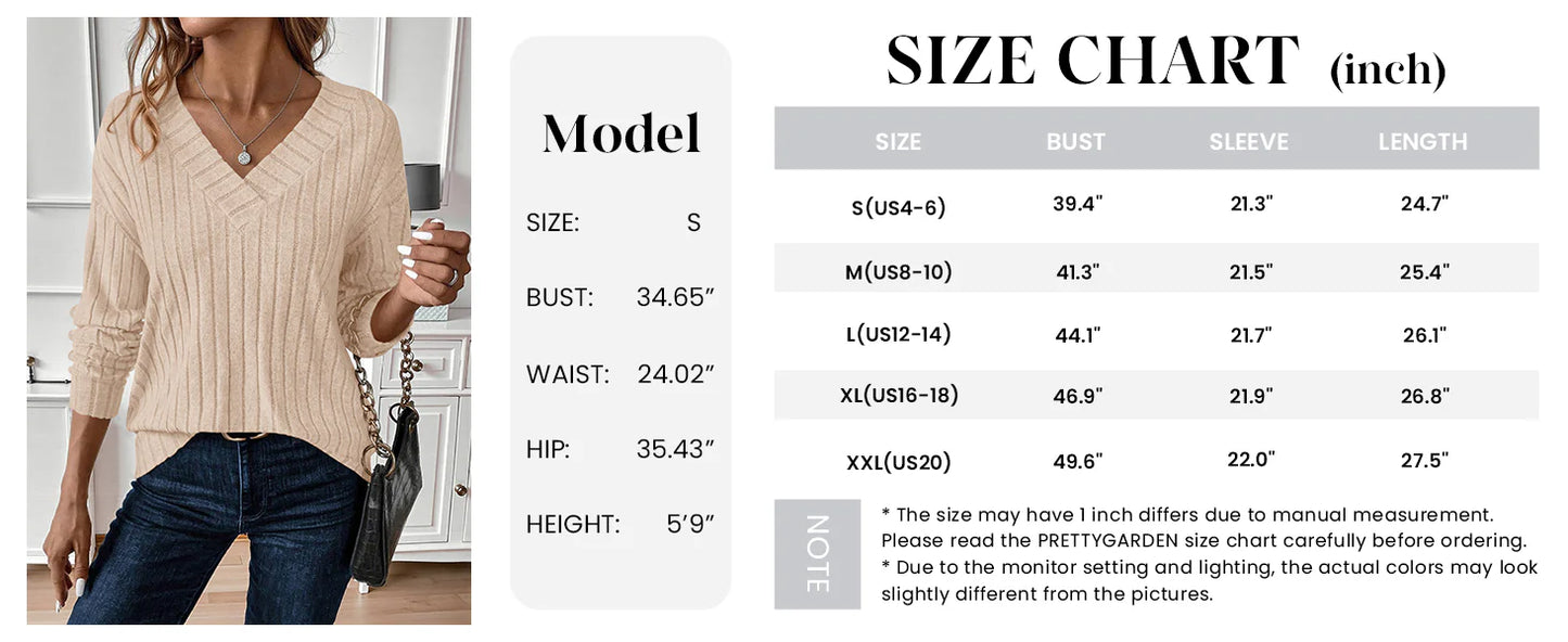 Fall Fashion Long Sleeve Shirts for Women Ribbed Knit V Neck Dressy Casual Lightweight Sweaters Tunic Tops