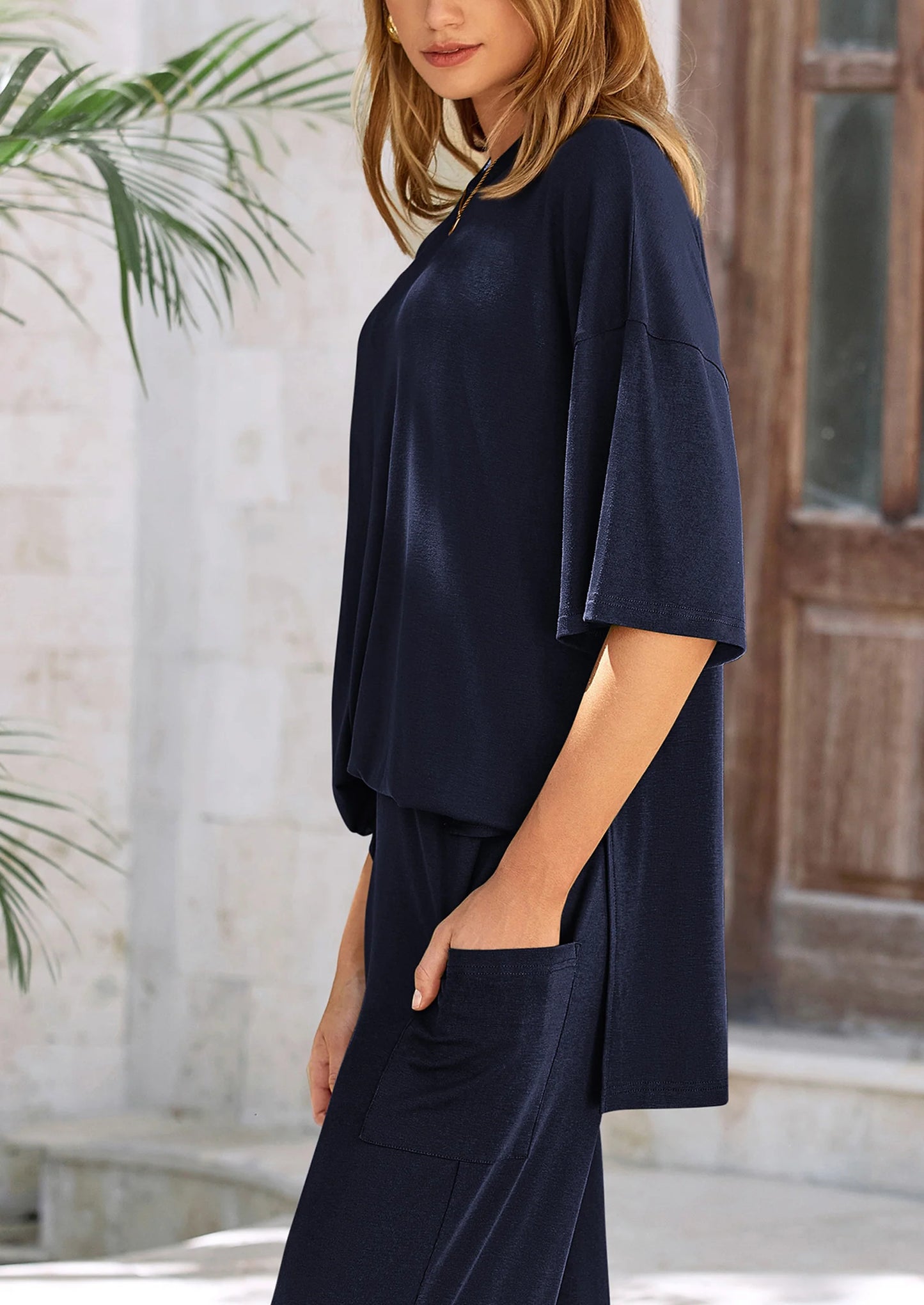 Women's 2 Piece Outfits Casual Short Sleeve Pullover Tops and Wide Leg Pants Lounge Sets Tracksuits