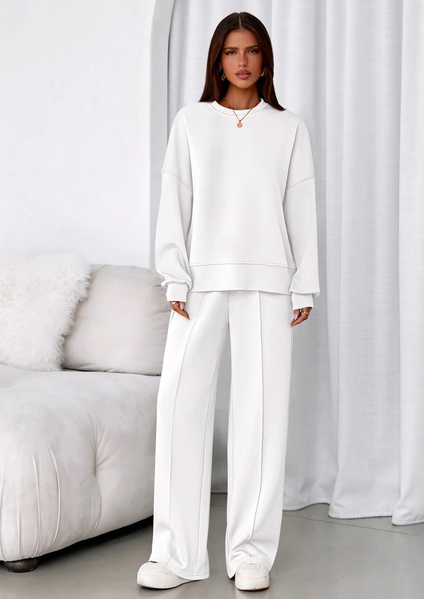 2 Piece Sets For Women Fall Trendy Long Sleeve Sweatshirt Wide Leg Pants Loungewear Set Matching Sweatsuit