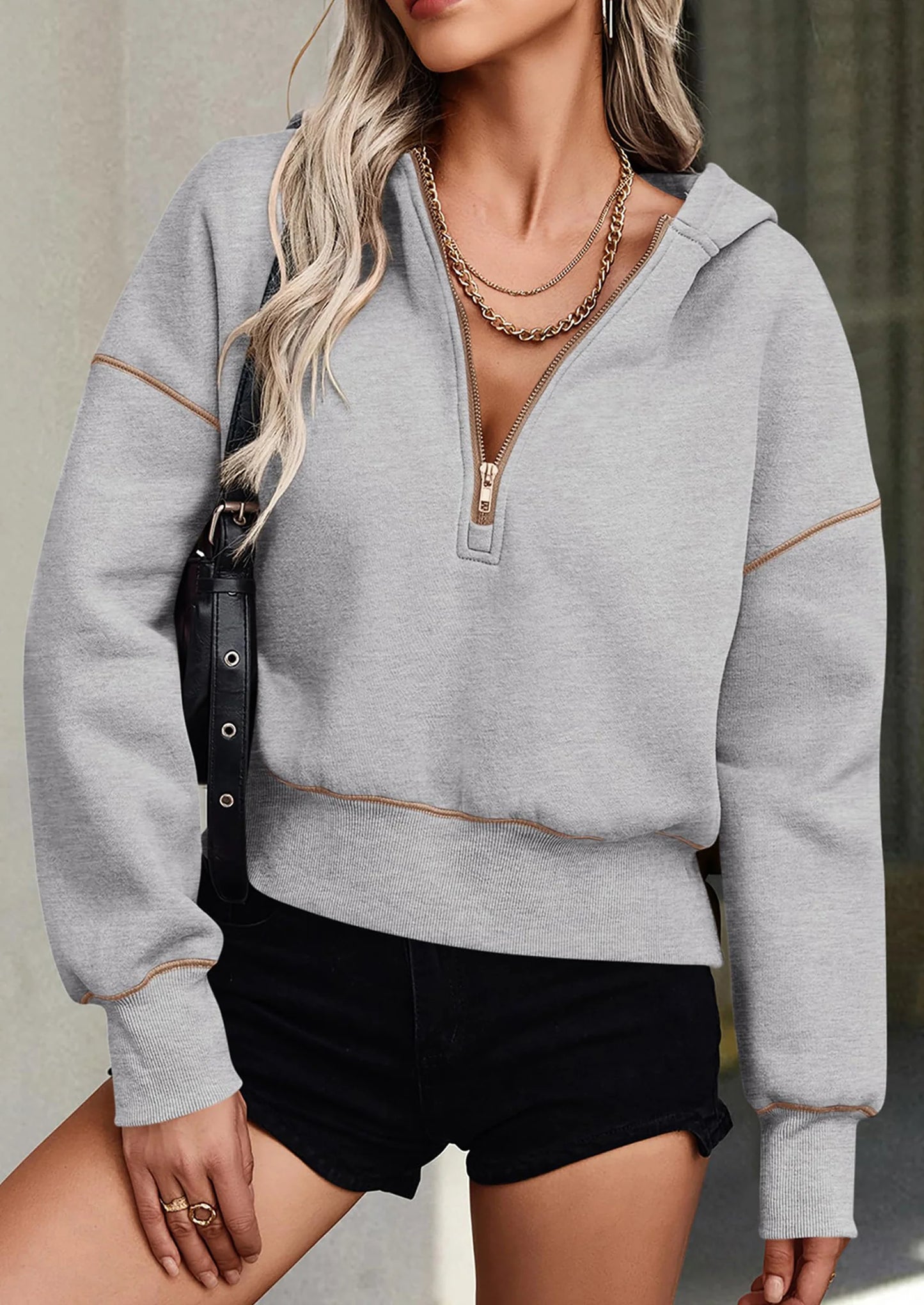 Women's Hooded Sweatshirts Long Sleeve Half Zip Cropped Hoodie Pullover Winter Fashion Clothes