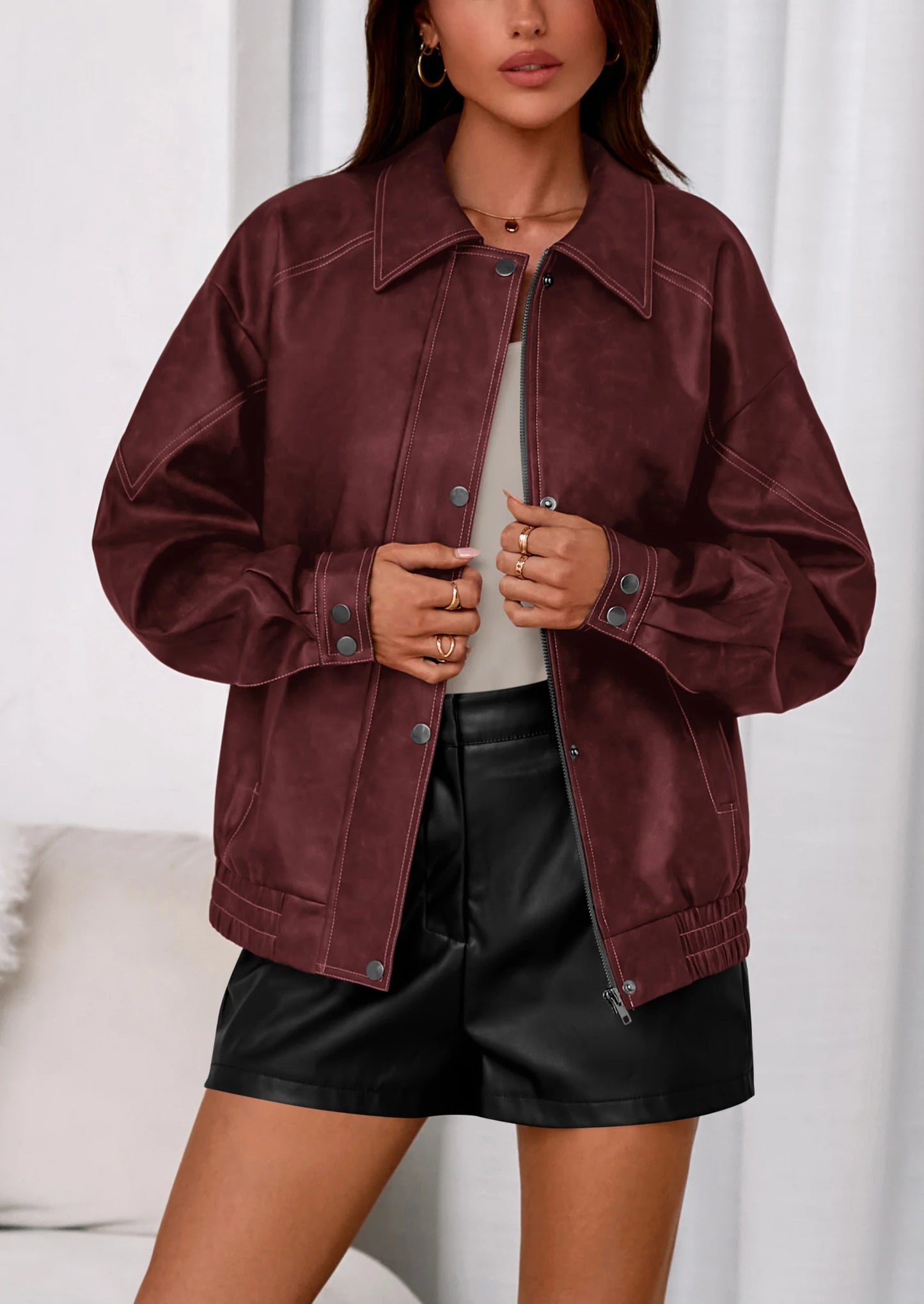 Faux Leather Jacket Women Bomber Motorcycle Zip Up Jackets Oversized Fall Fashion Outfits Winter Coats