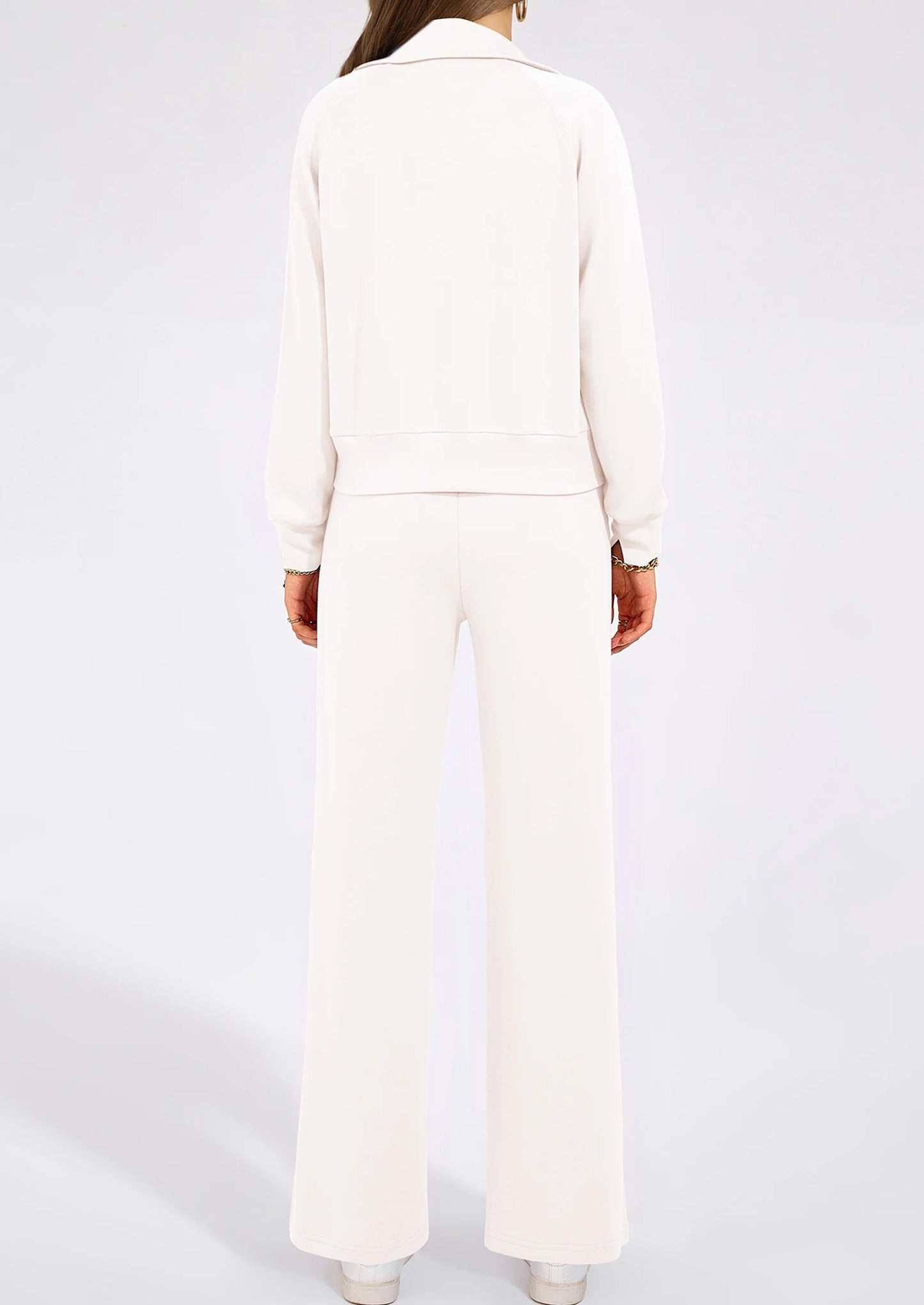 Women's 2 Piece Outfits Casual Lapel Half Zip Sweatshirts And Wide Leg Pants Tracksuit Sets