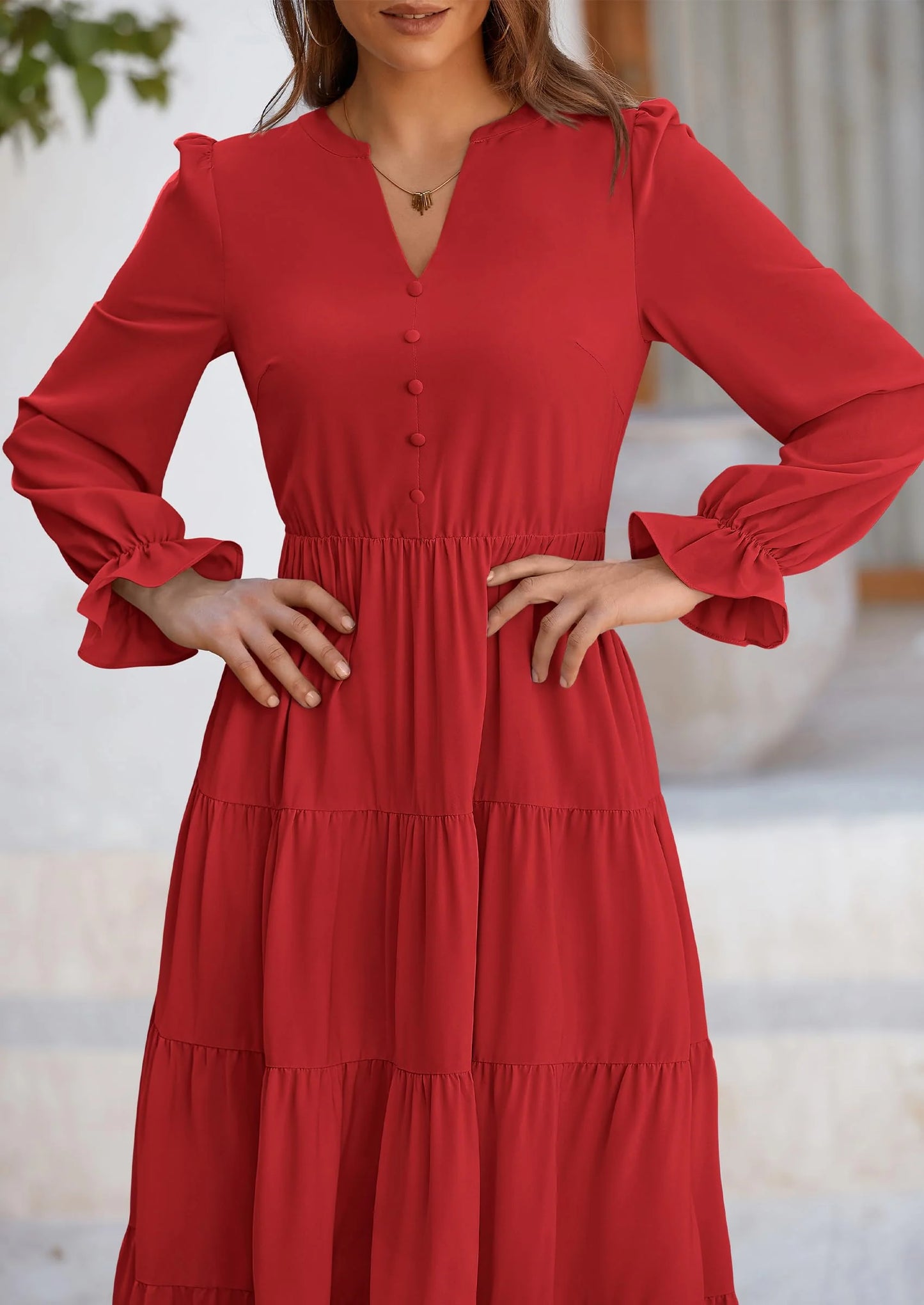 Women Fall Long Sleeve Smocked Maxi Dress Casual Square Neck Swiss Dot Tiered Ruffle Flowy Spring Pocket Dresses