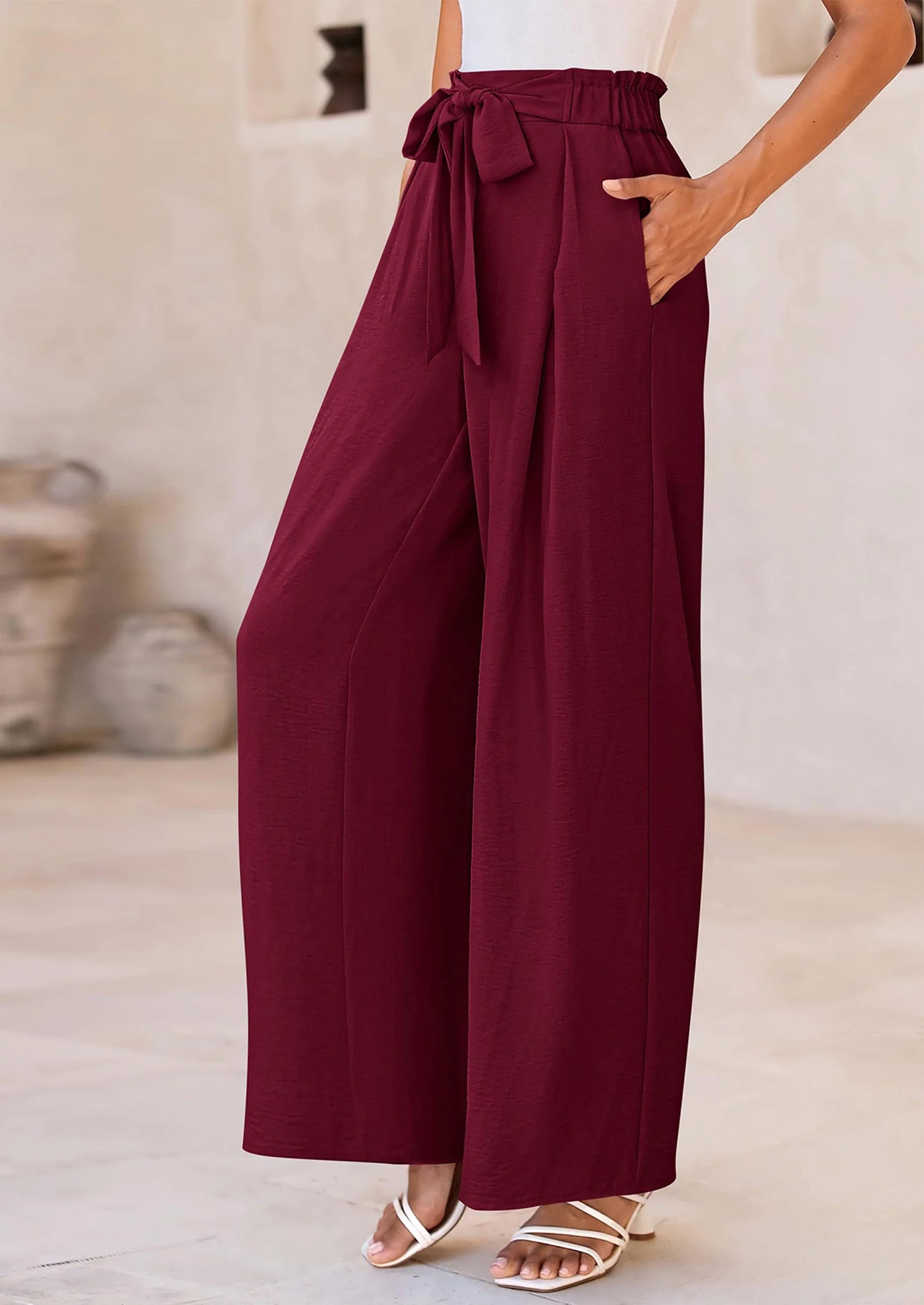 Women's Wide Leg Work Pants Business Casual High Waisted Loose Palazzo Trouser Summer Clothes