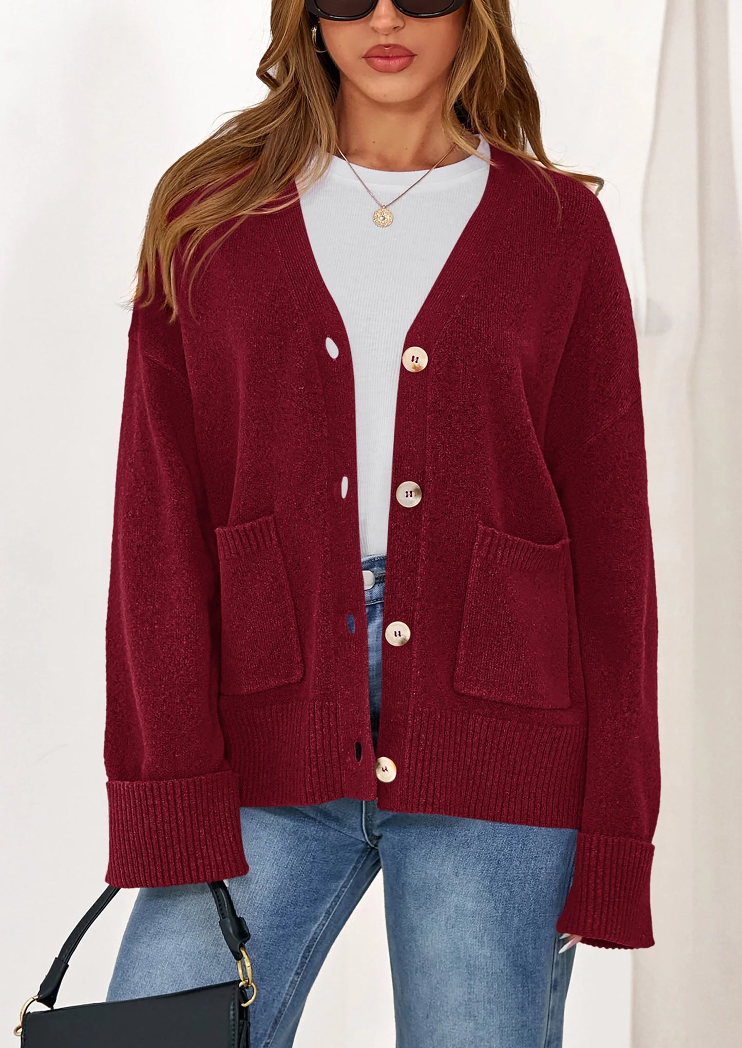 Women's Oversized Cardigan Sweaters Trendy Chunky Knit Long Sleeve V Neck Button Down Fall Winter Outfits