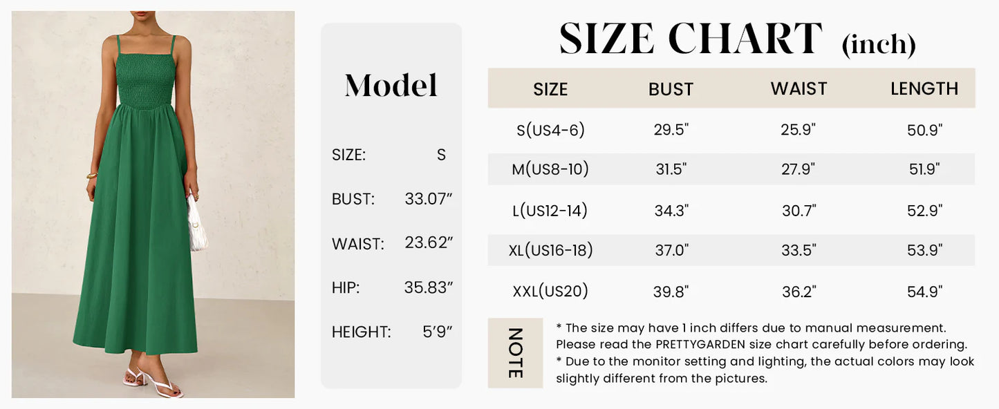 Women's Smocked Maxi Dresses Beach Sundress Casual Spaghetti Strap Swing A Line Long Flowy Dress
