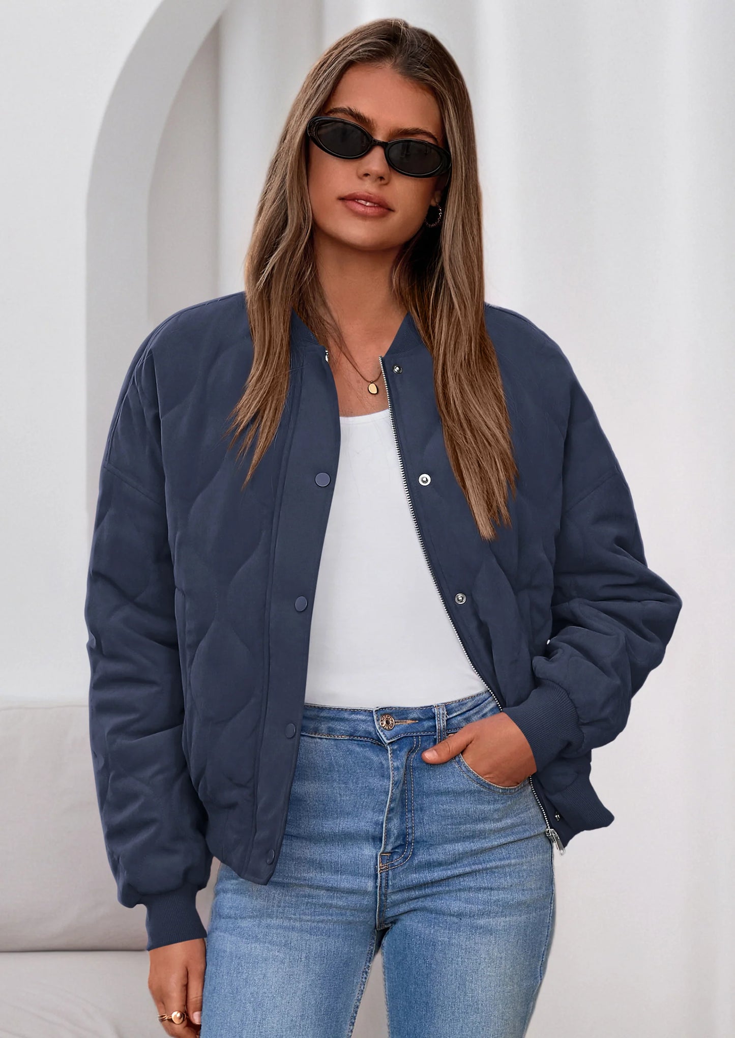 Women's Quilted Bomber Jacket Fall Fashion Lightweight Cropped Zip up Outerwear Winter Puffer Coats Pockets