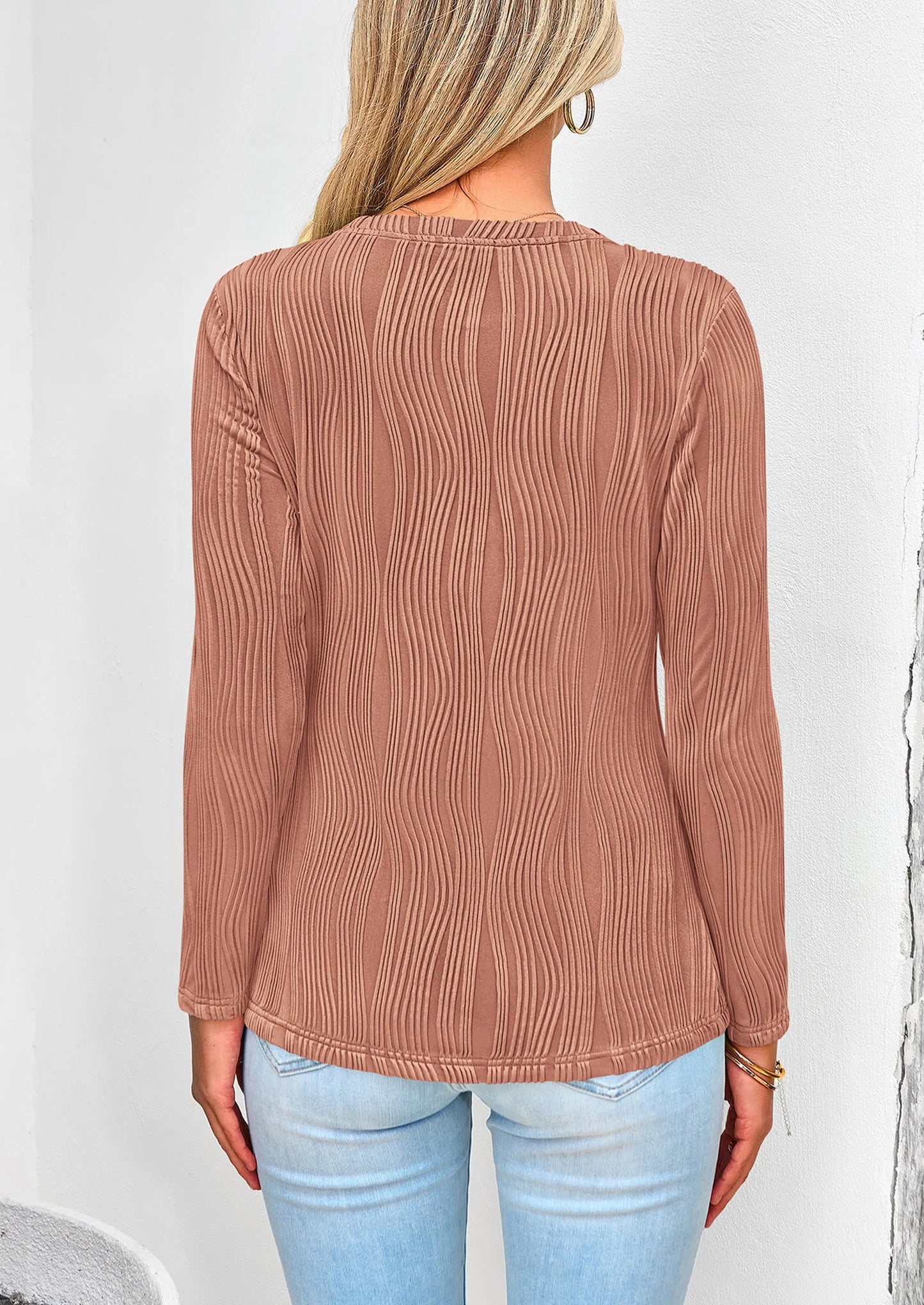 Long Sleeve Tops for Women Spring Fall Trendy Business Dressy Casual Shirts Crewneck Textured Blouse